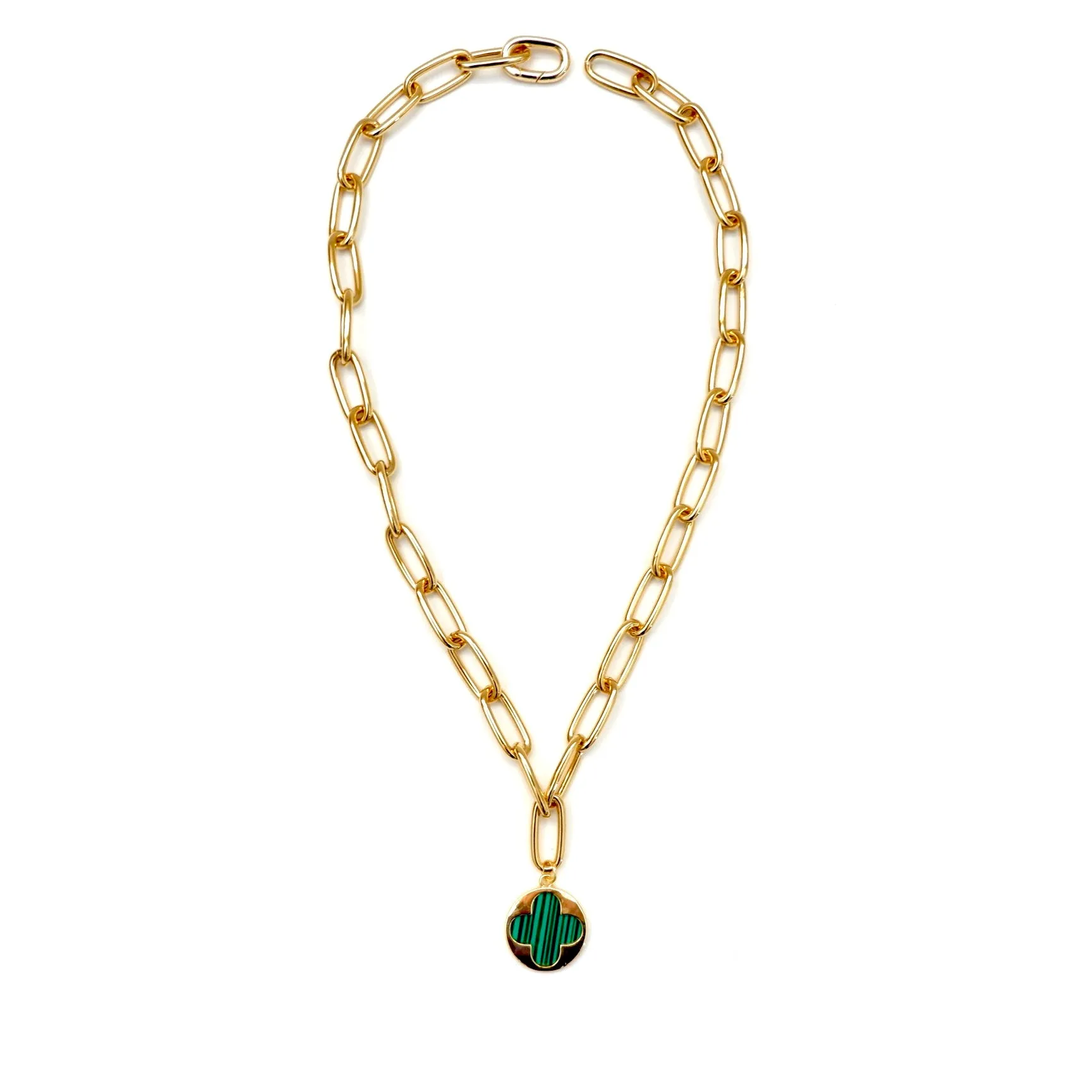 my stylish malachite clover necklace