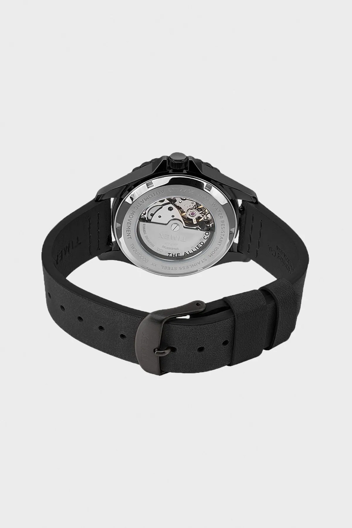 Navi XL Automatic Leather Strap Watch - Black/Black