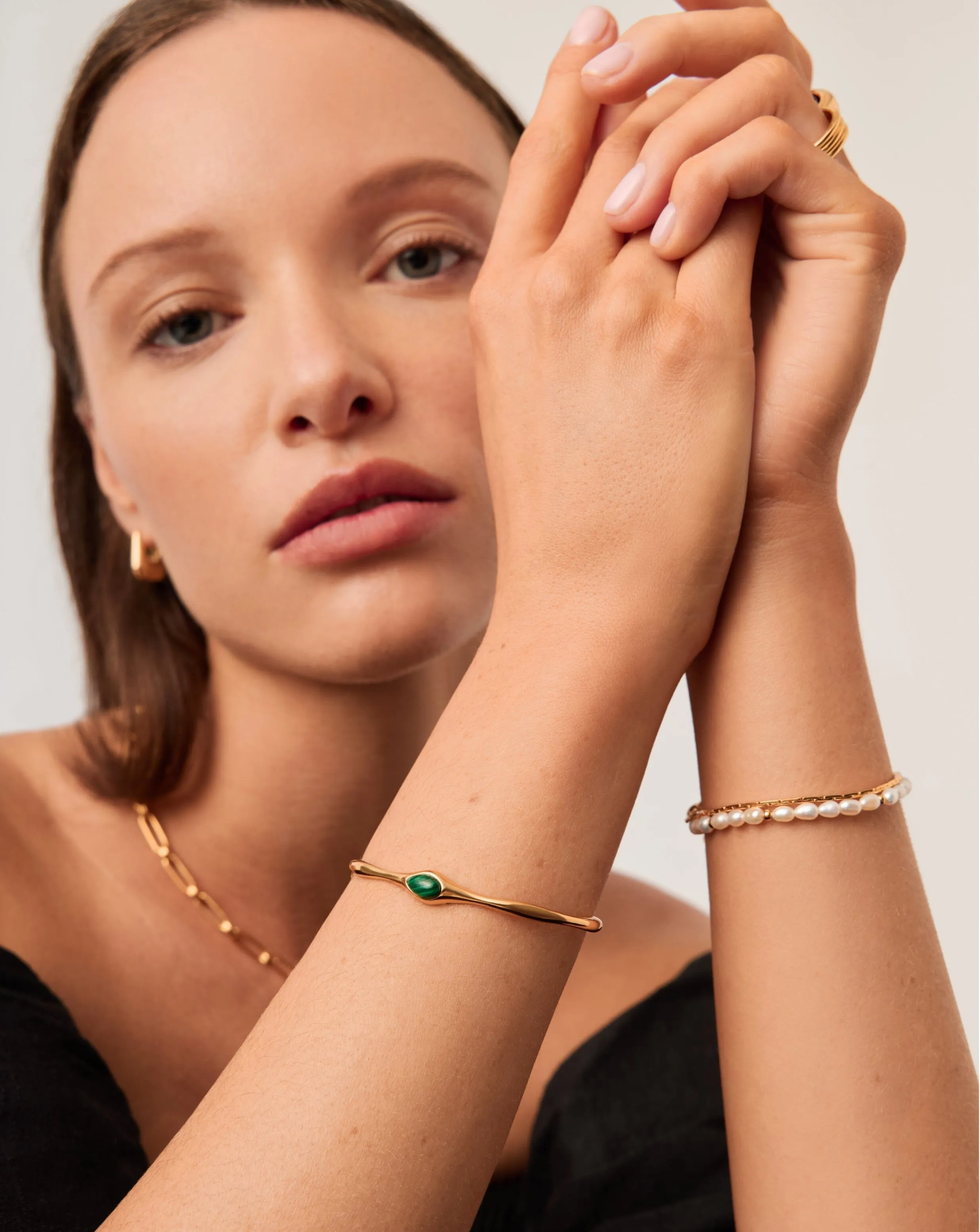 Organic Shape Cuff in Green Malachite and Gold