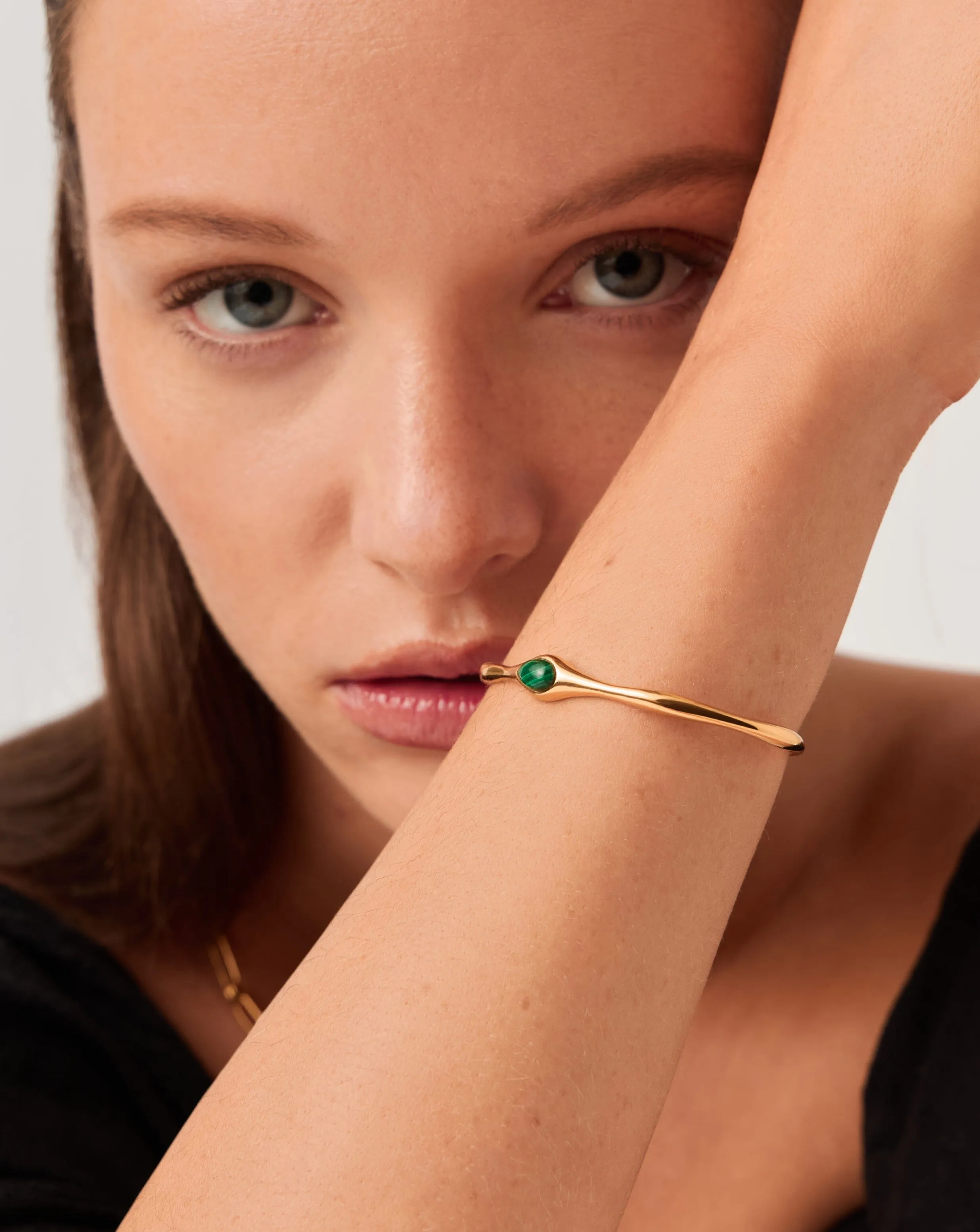 Organic Shape Cuff in Green Malachite and Gold