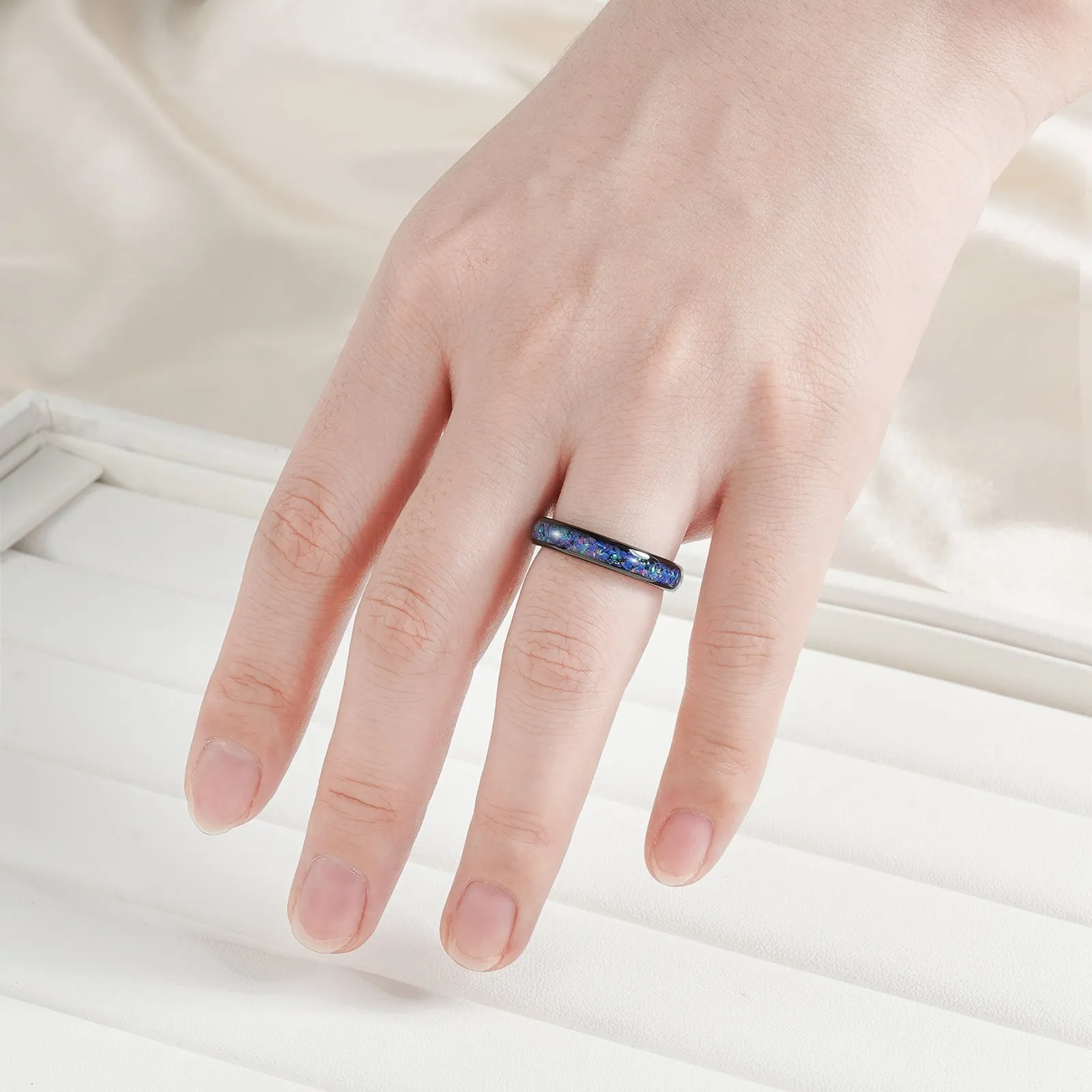 Oria Galaxy Opal Veil Nebula Tungsten Ring