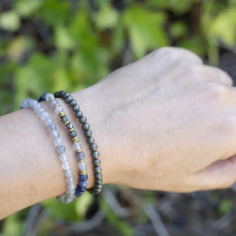 "Intuition and Strength" Sodalite Quartz Crystal and Pyrite Delicate Bracelet Stack