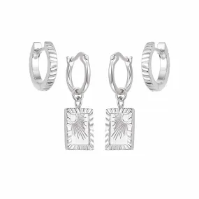 Rising Sun & Huggie Earring Set Sterling Silver