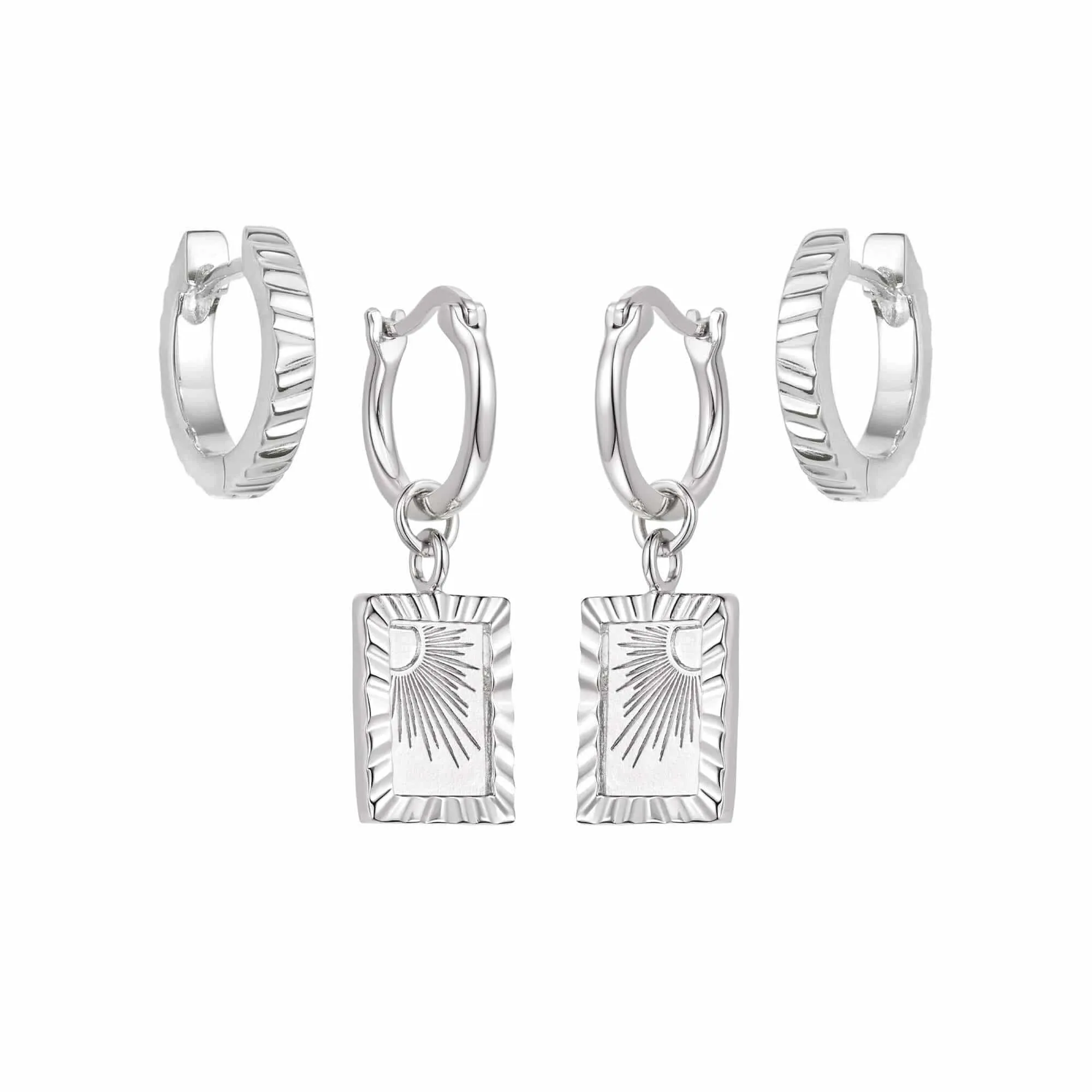 Rising Sun & Huggie Earring Set Sterling Silver