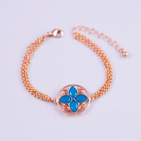 Rose Gold & Caribbean Blue Opal Four Petal Flower Bracelet