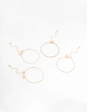 Rose Gold Dainty Pearl Bracelets & Anklets 4-Pack