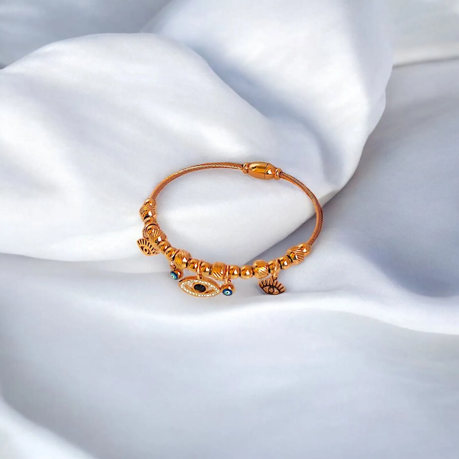 Rose Gold Evil Eye Sunburst Charms Bracelet