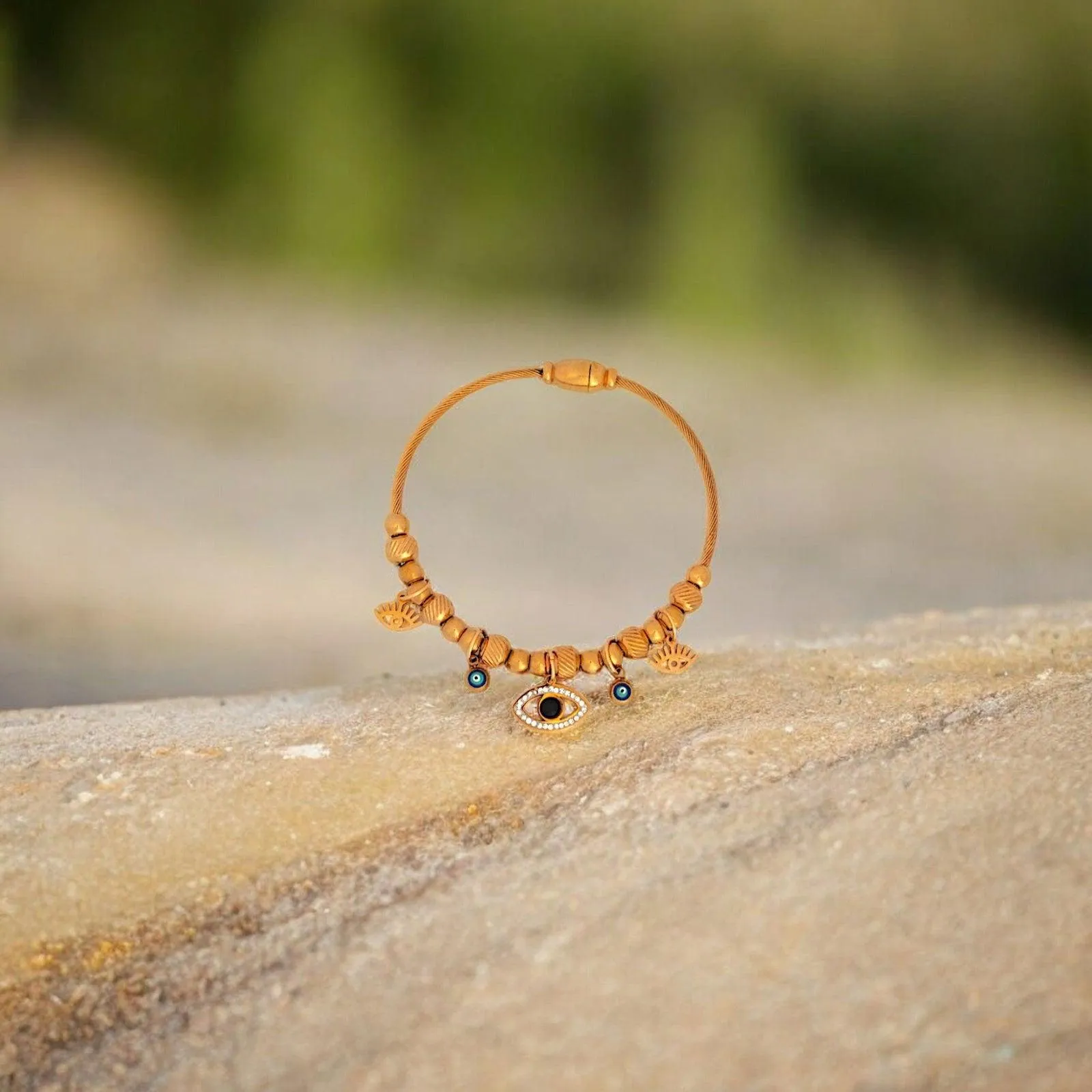 Rose Gold Evil Eye Sunburst Charms Bracelet