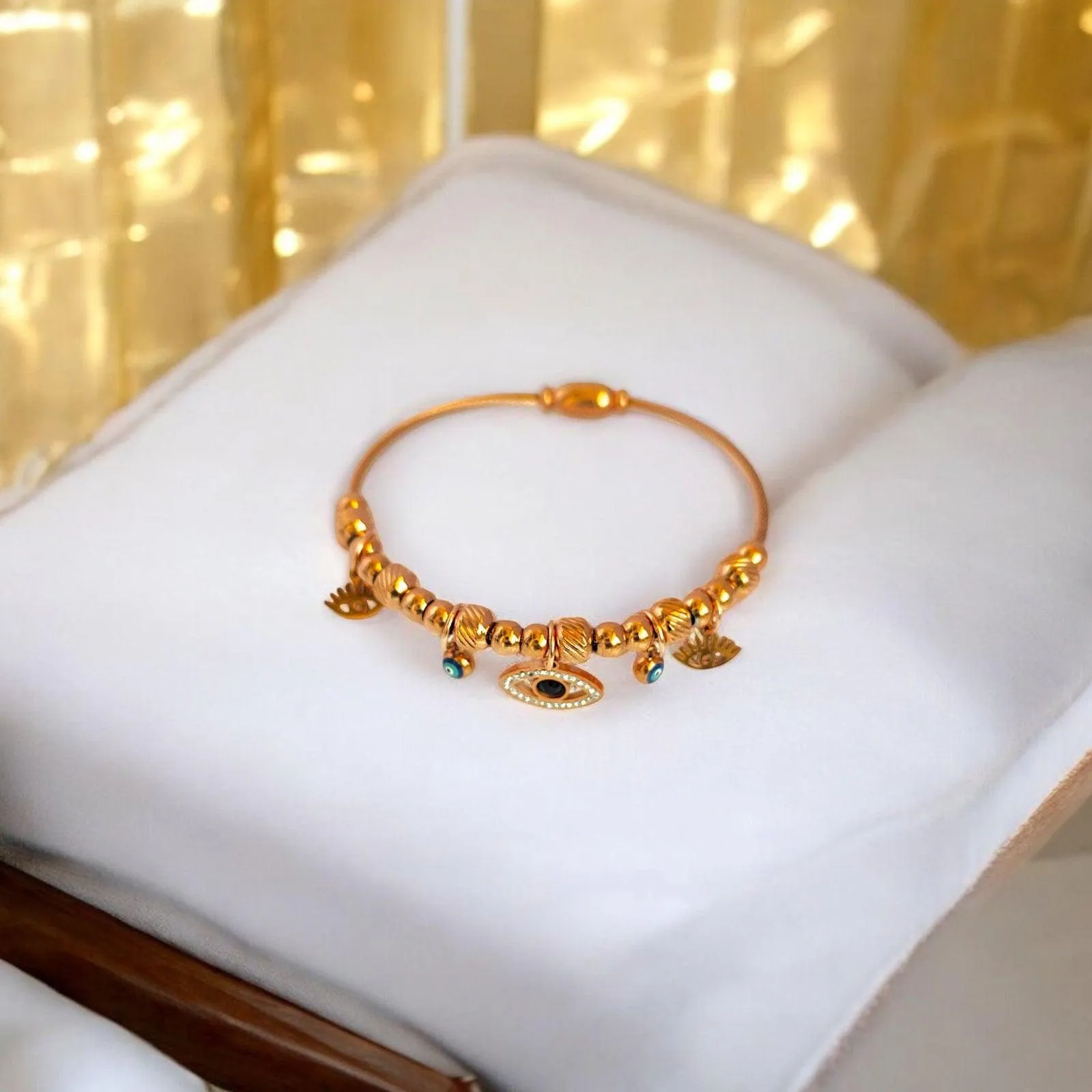Rose Gold Evil Eye Sunburst Charms Bracelet