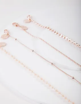 Rose Gold Mix Chain Bead Anklet Bracelet 4-Pack