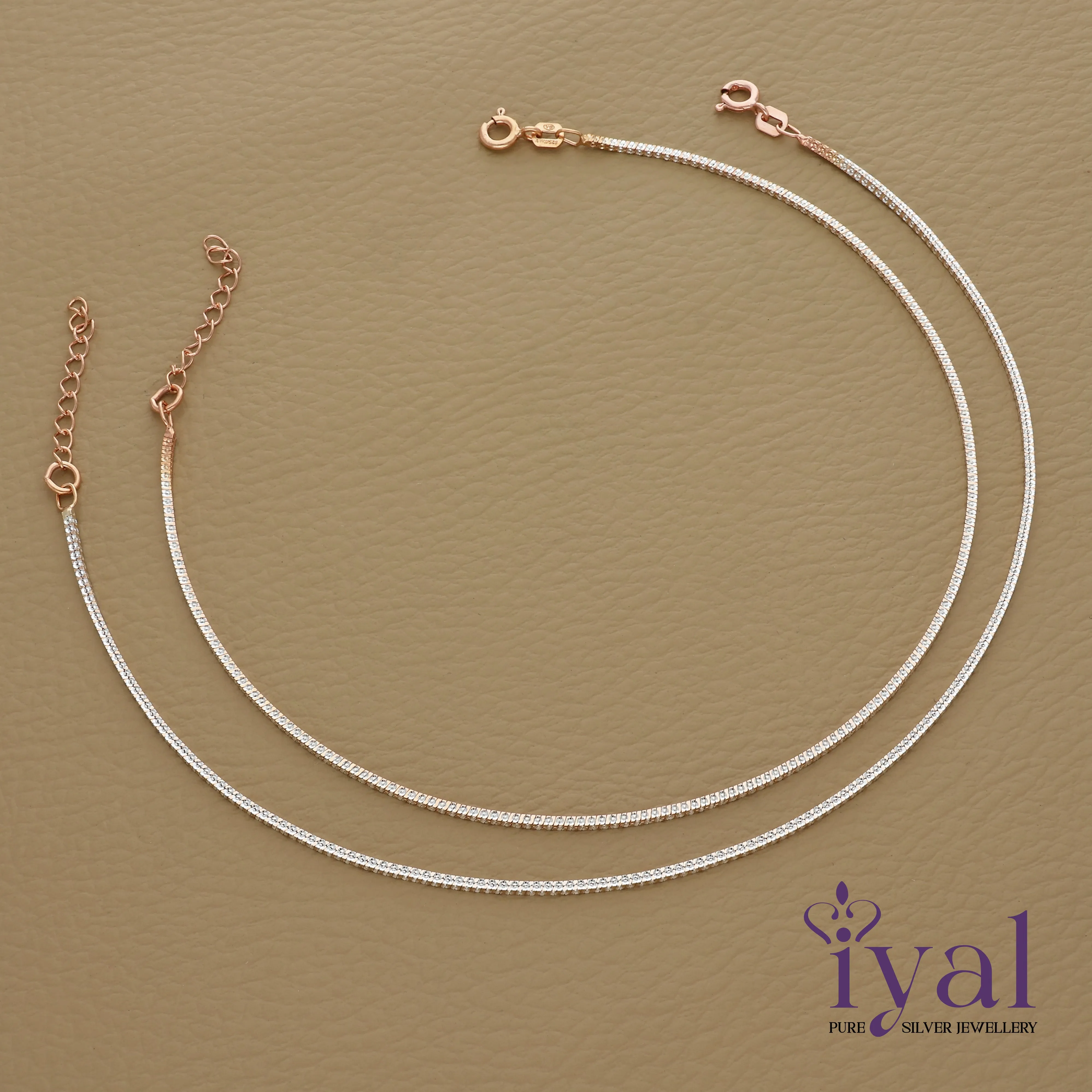 Rose Gold Silver Mix Zircon Anklet