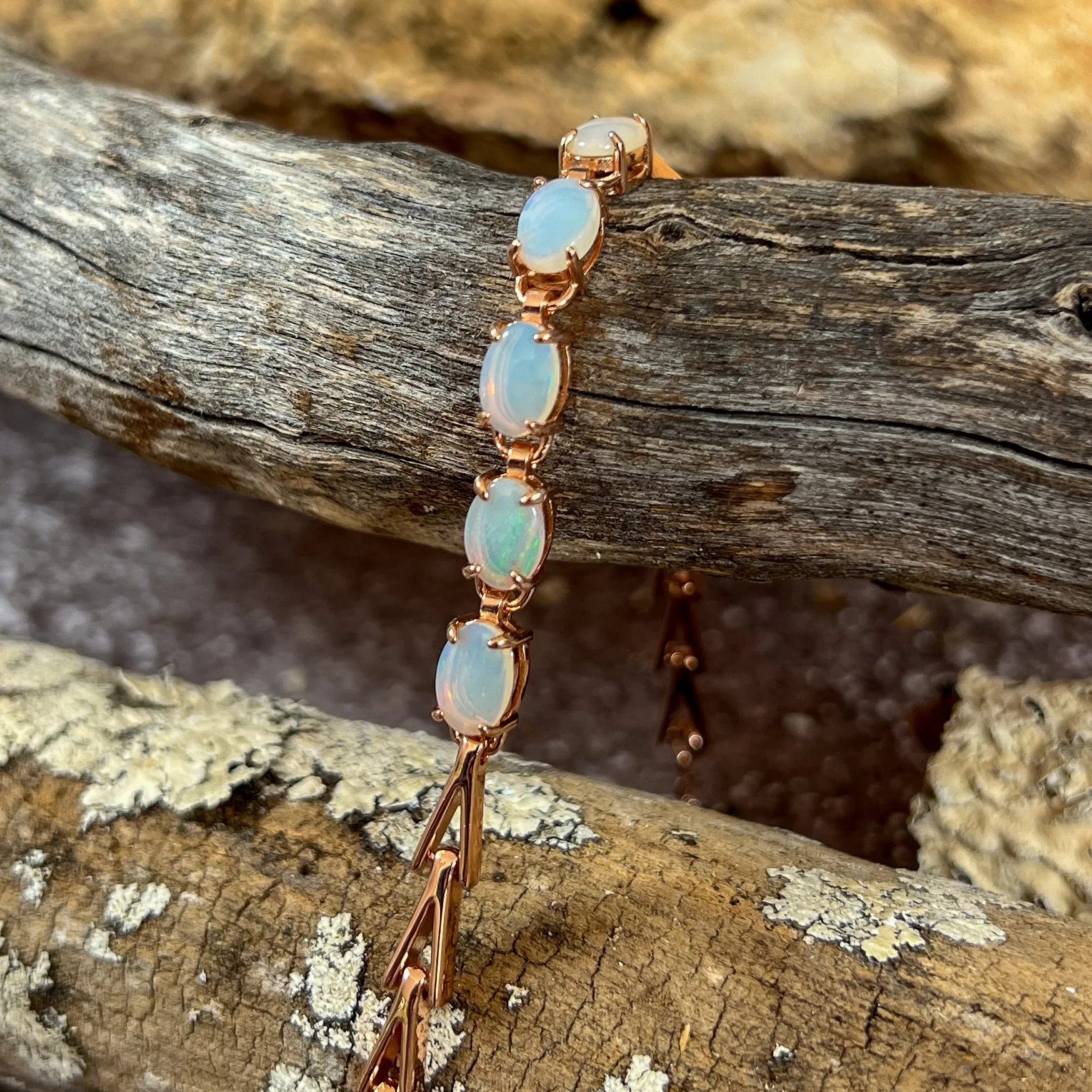 Rose Gold Sterling Silver 5 White Opal 8x6mm bracelet