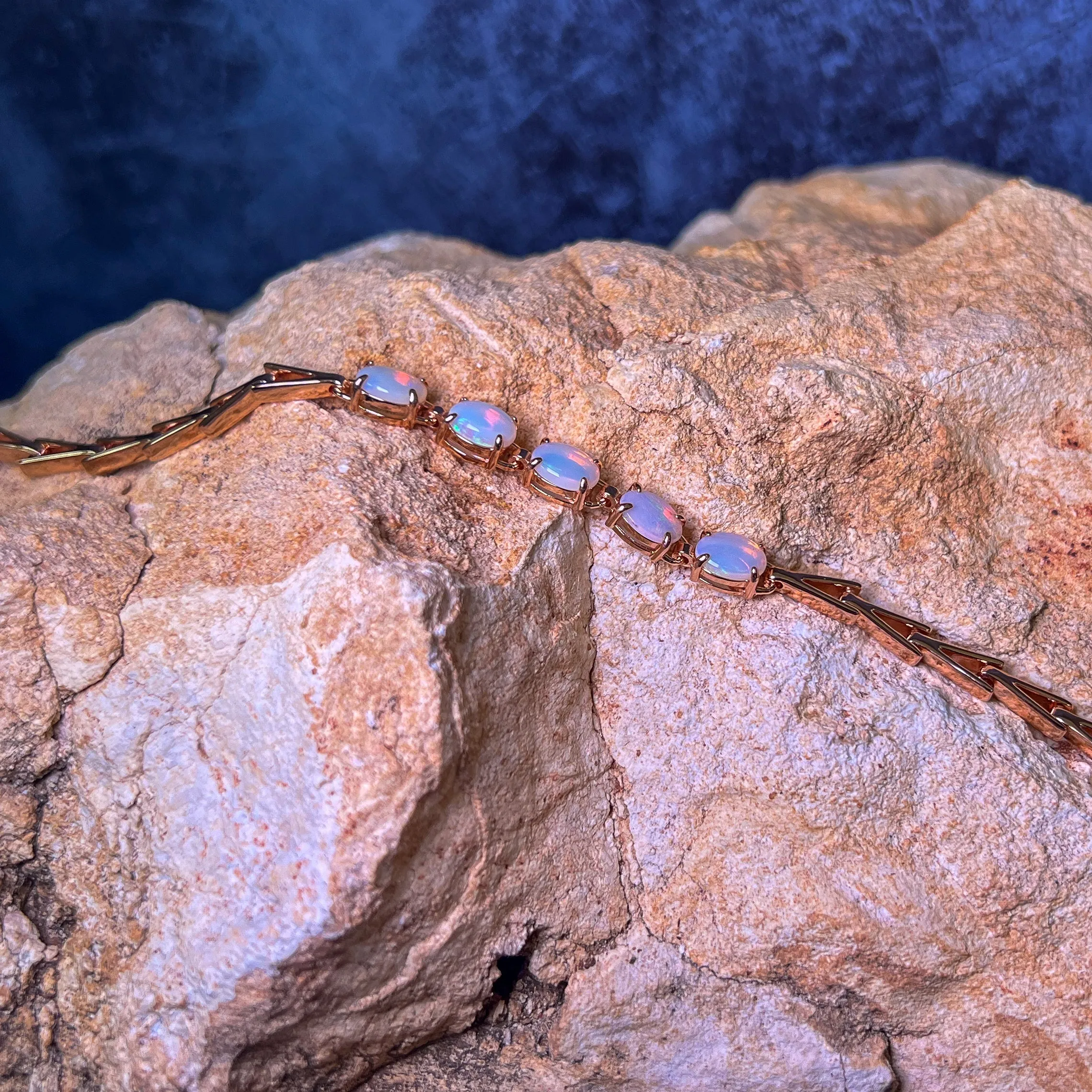 Rose Gold Sterling Silver 5 White Opal 8x6mm bracelet
