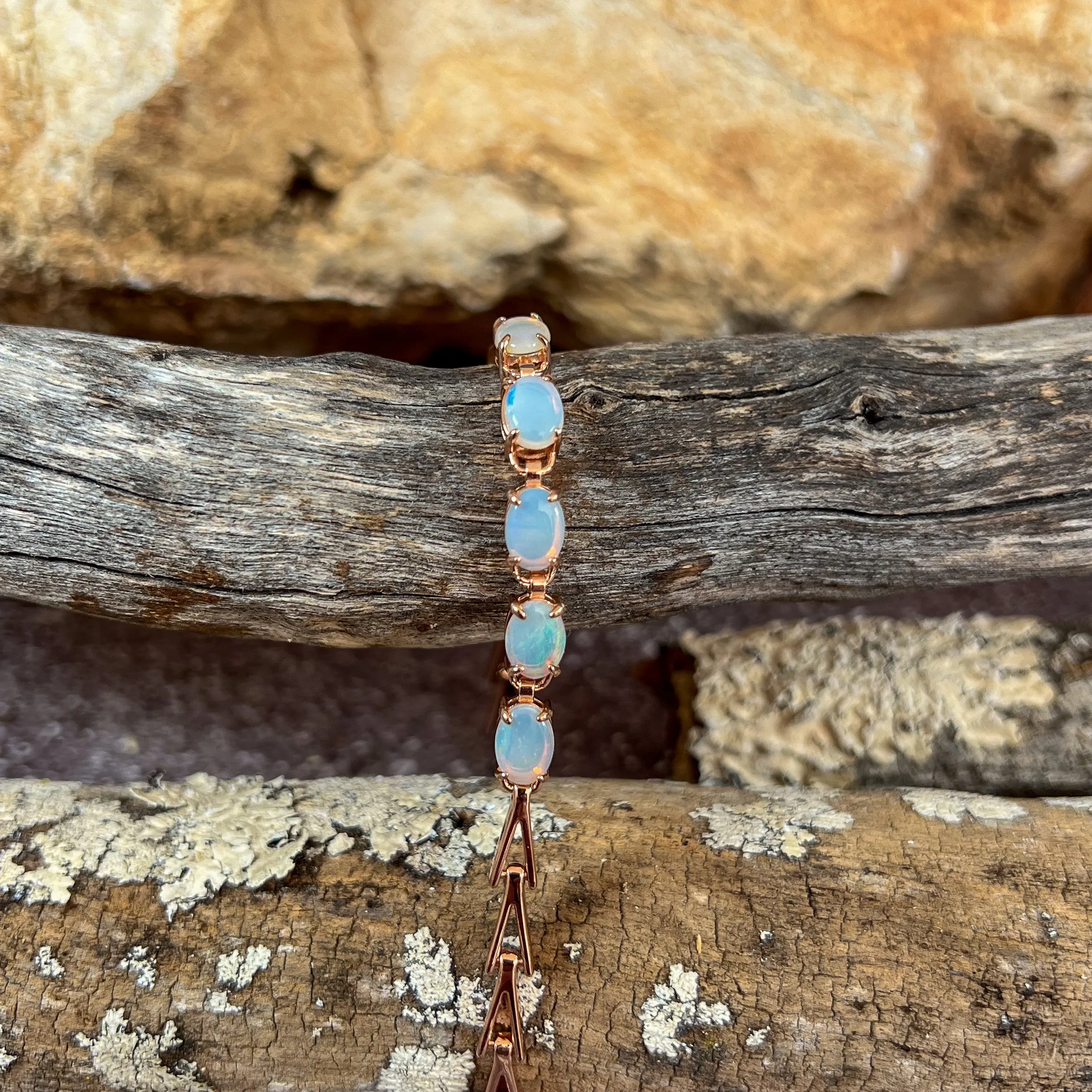 Rose Gold Sterling Silver 5 White Opal 8x6mm bracelet