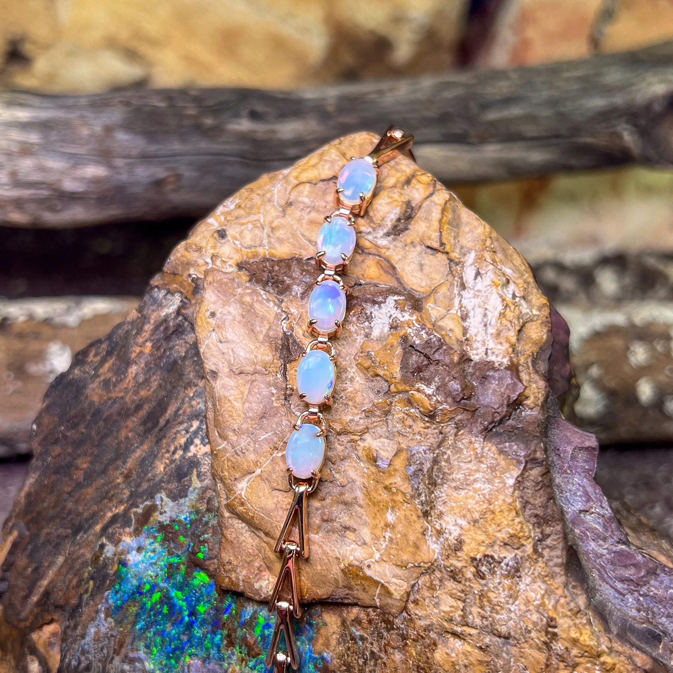 Rose Gold Sterling Silver 5 White Opal 8x6mm bracelet