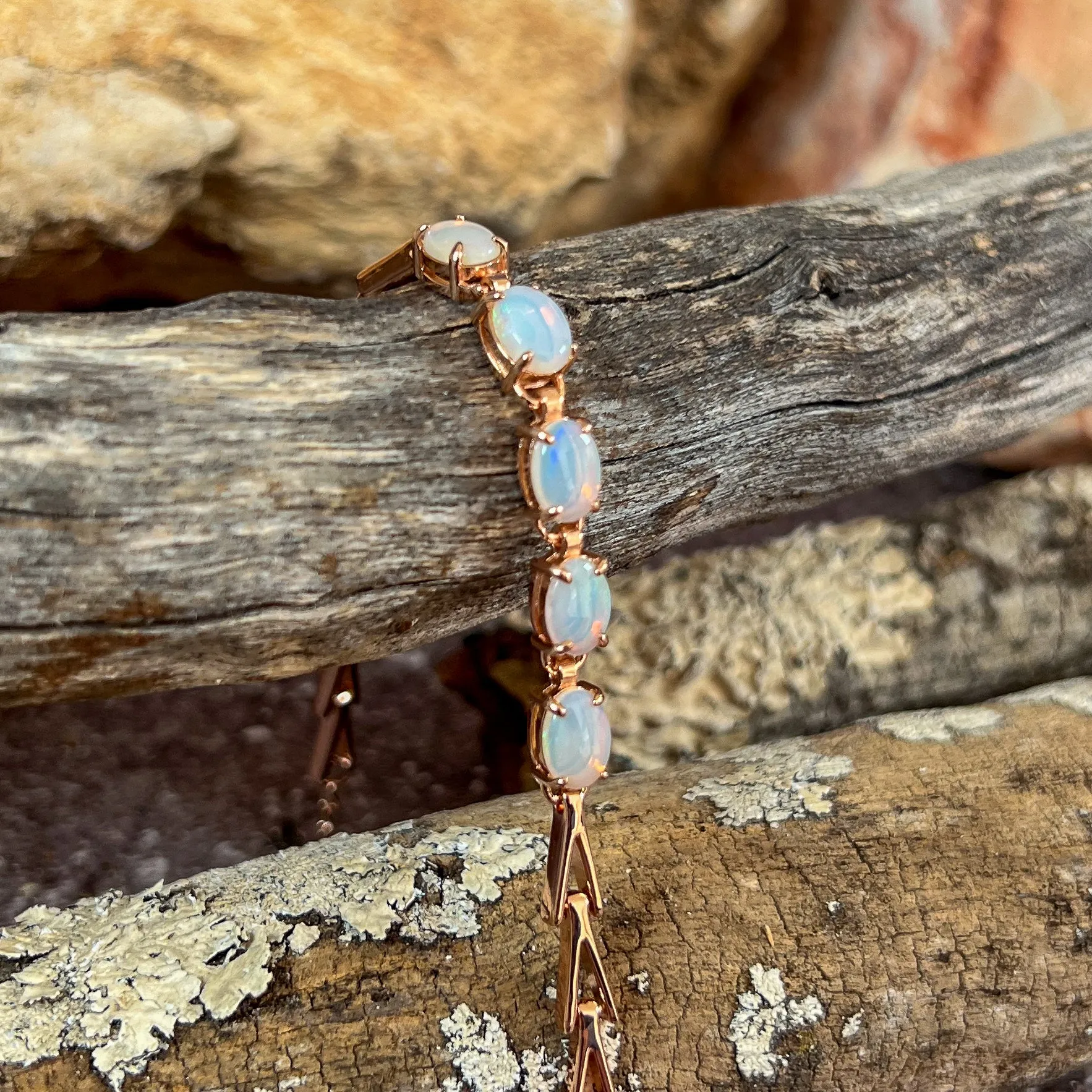 Rose Gold Sterling Silver 5 White Opal 8x6mm bracelet