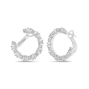 Round & Baguette Diamond Front-Facing Hoop Earrings