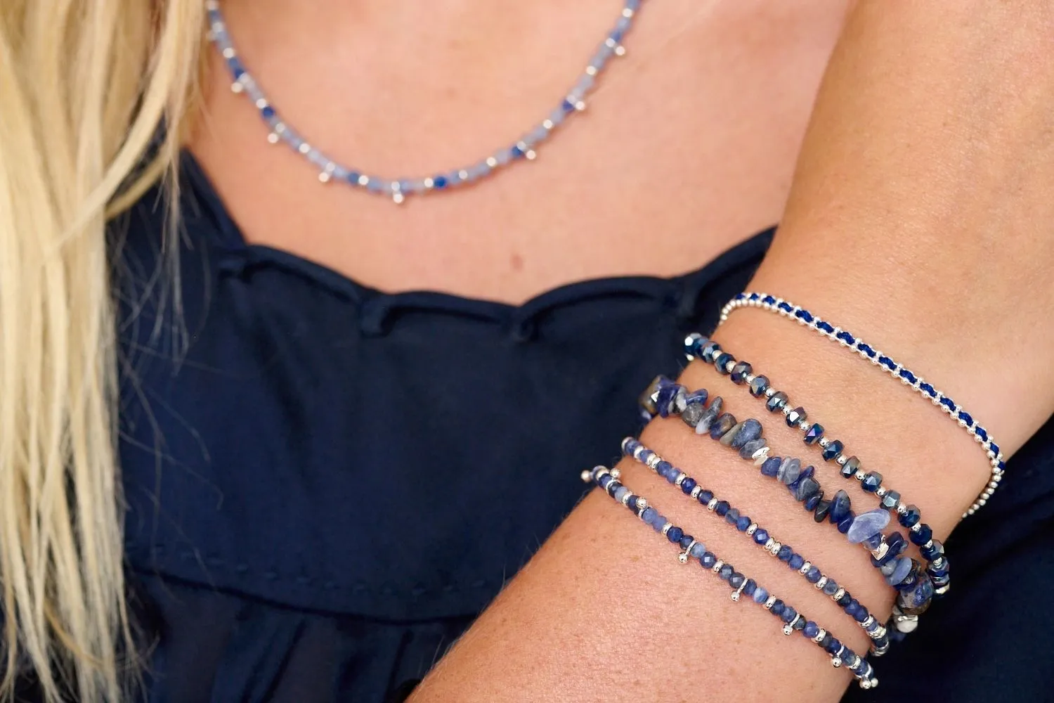 Sana Silver Beaded Sodalite Crystal Bracelet
