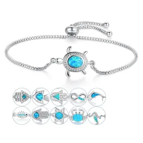 Save Ocean Animals Jewelry | Opal Silver Sea Turtle Bracelet 12 Styles
