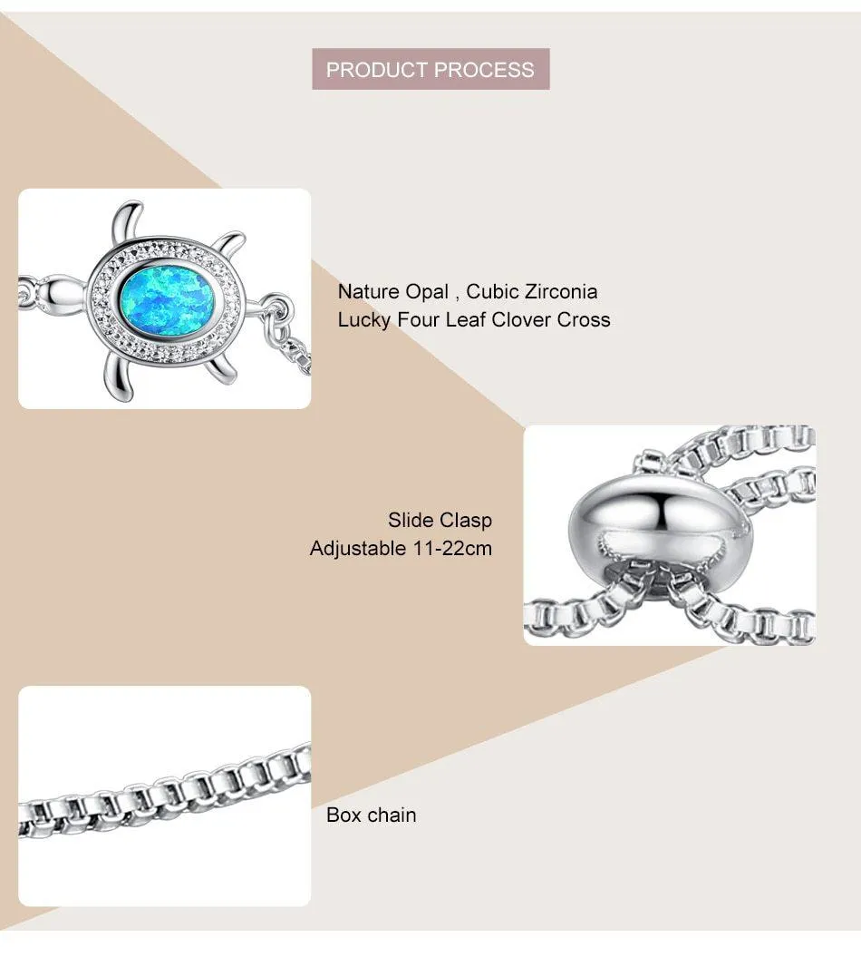 Save Ocean Animals Jewelry | Opal Silver Sea Turtle Bracelet 12 Styles