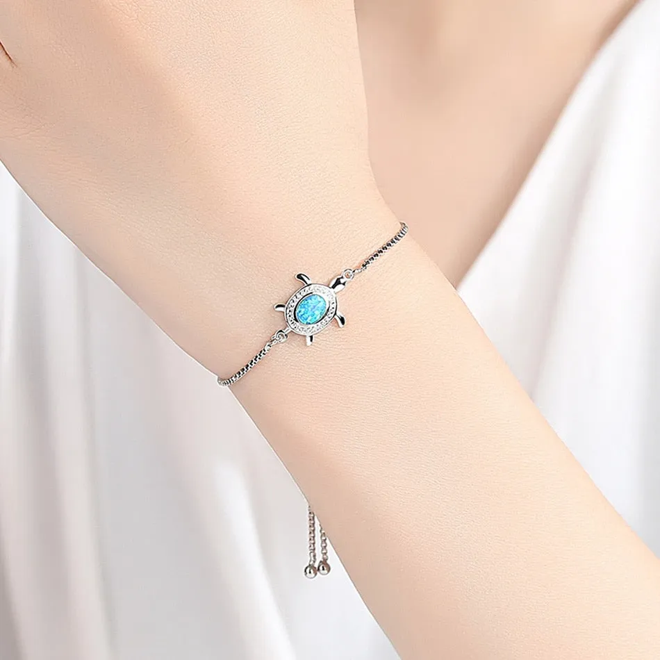 Save Ocean Animals Jewelry | Opal Silver Sea Turtle Bracelet 12 Styles