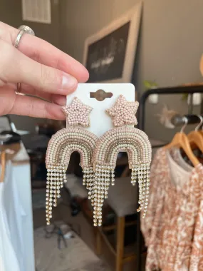 Sparkling Star Arch Earrings in Pink