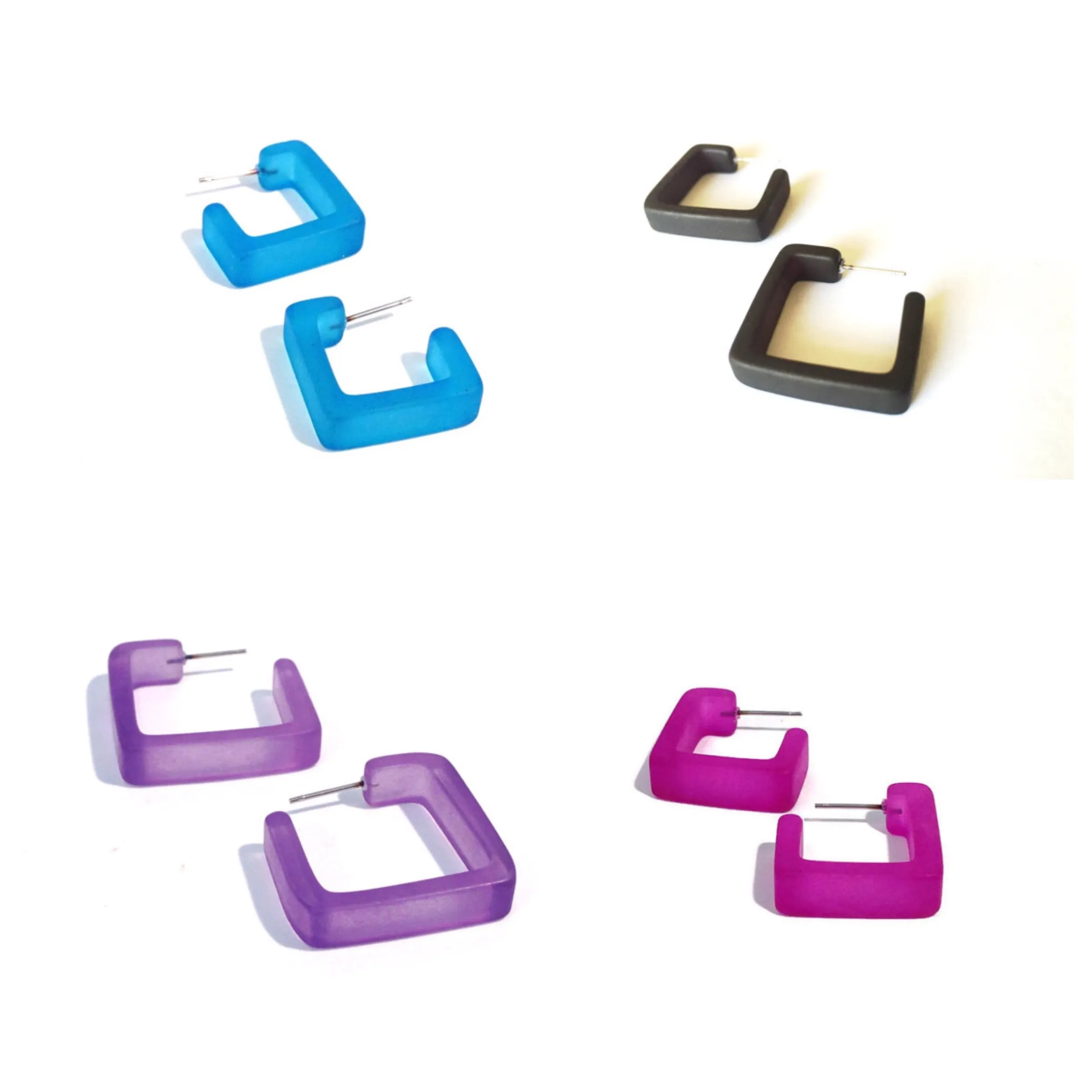 Square Frosted Lucite Hoop Earrings