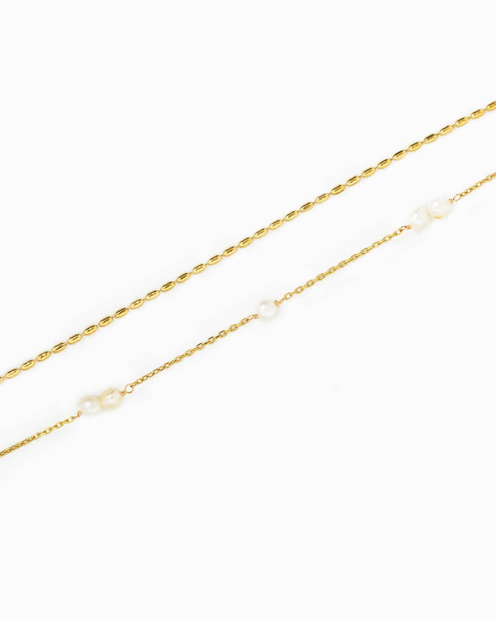 Stainless Steel Pearl Station Oval Chain Layered Necklace