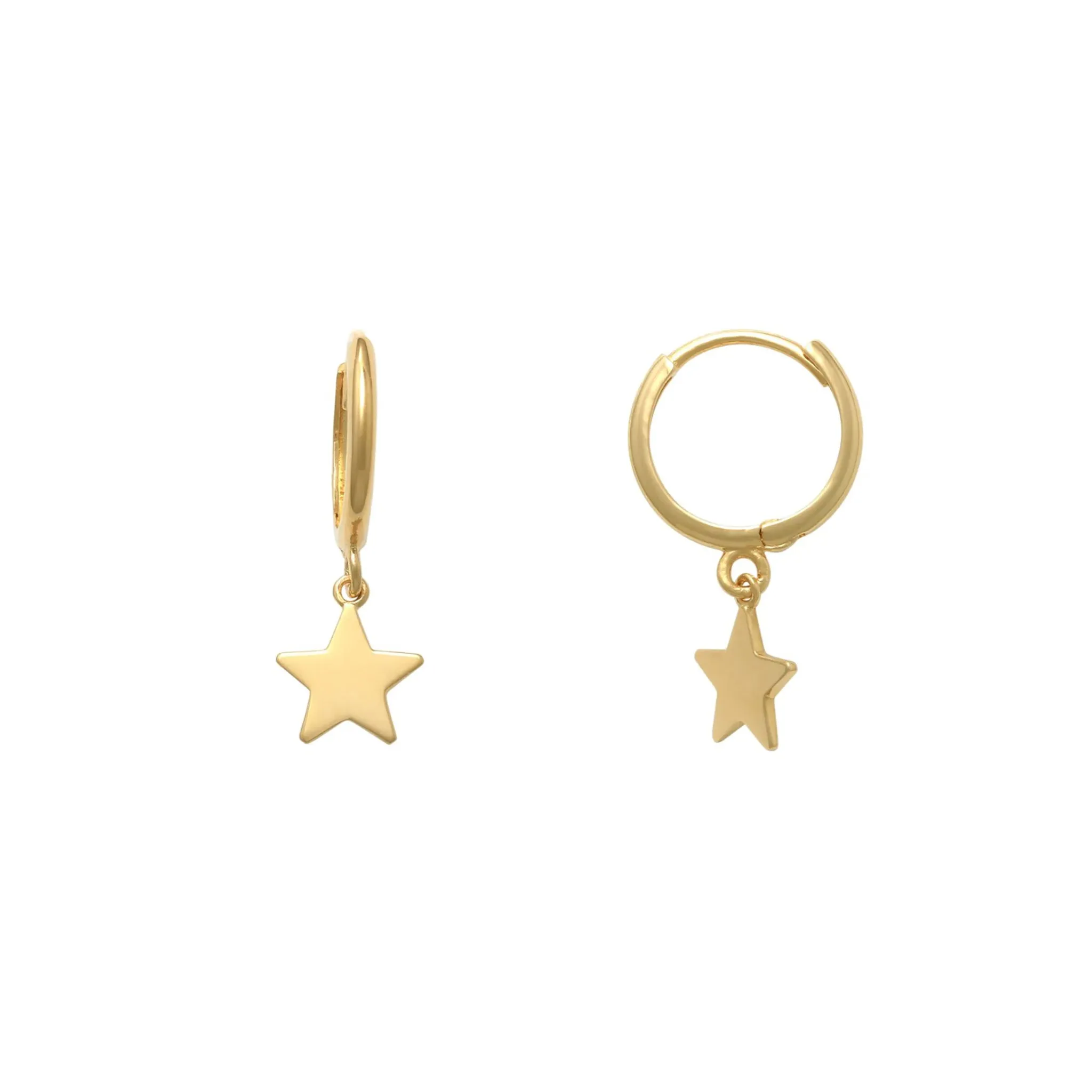 Star Hanging Huggie Earrings (14K)