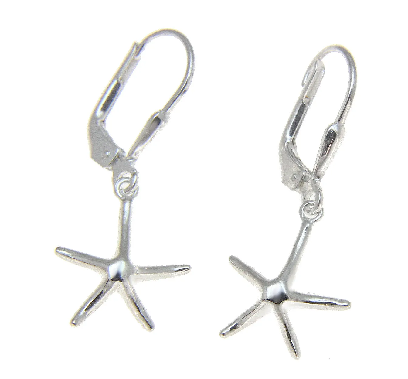STERLING SILVER 925 HAWAIIAN STARFISH SEA STAR DANGLING LEVERBACK EARRINGS