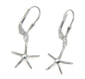 STERLING SILVER 925 HAWAIIAN STARFISH SEA STAR DANGLING LEVERBACK EARRINGS
