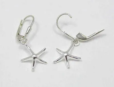 STERLING SILVER 925 HAWAIIAN STARFISH SEA STAR DANGLING LEVERBACK EARRINGS