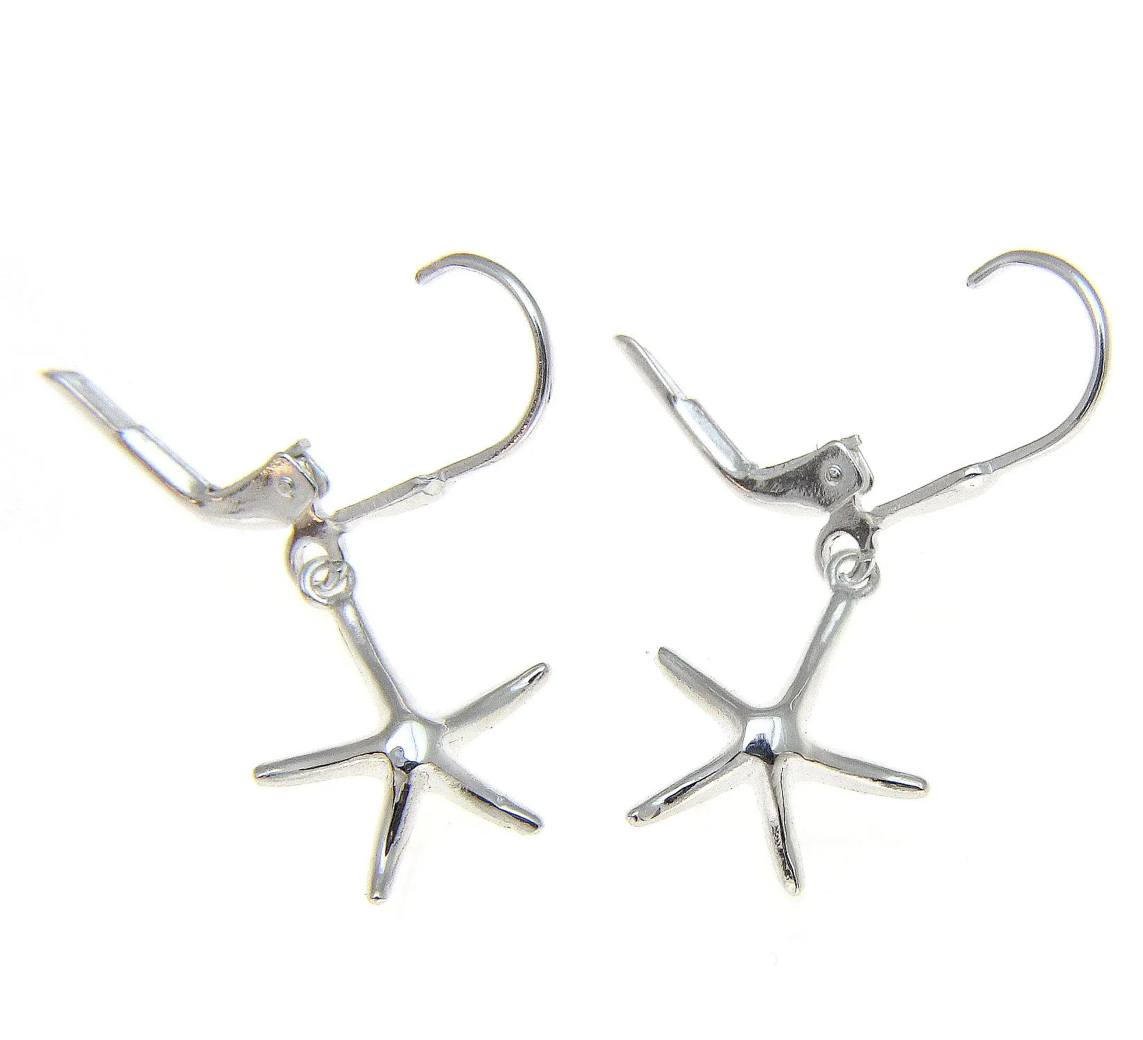 STERLING SILVER 925 HAWAIIAN STARFISH SEA STAR DANGLING LEVERBACK EARRINGS