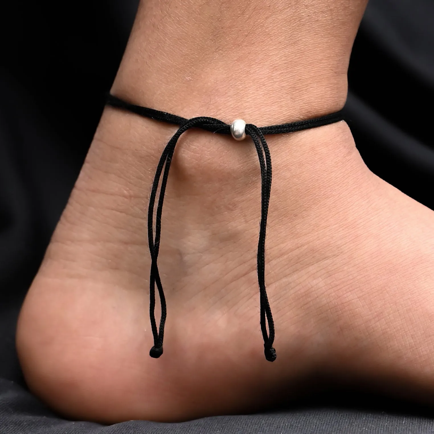 Sterling Silver Butterfly Charm Black Thread Anklets