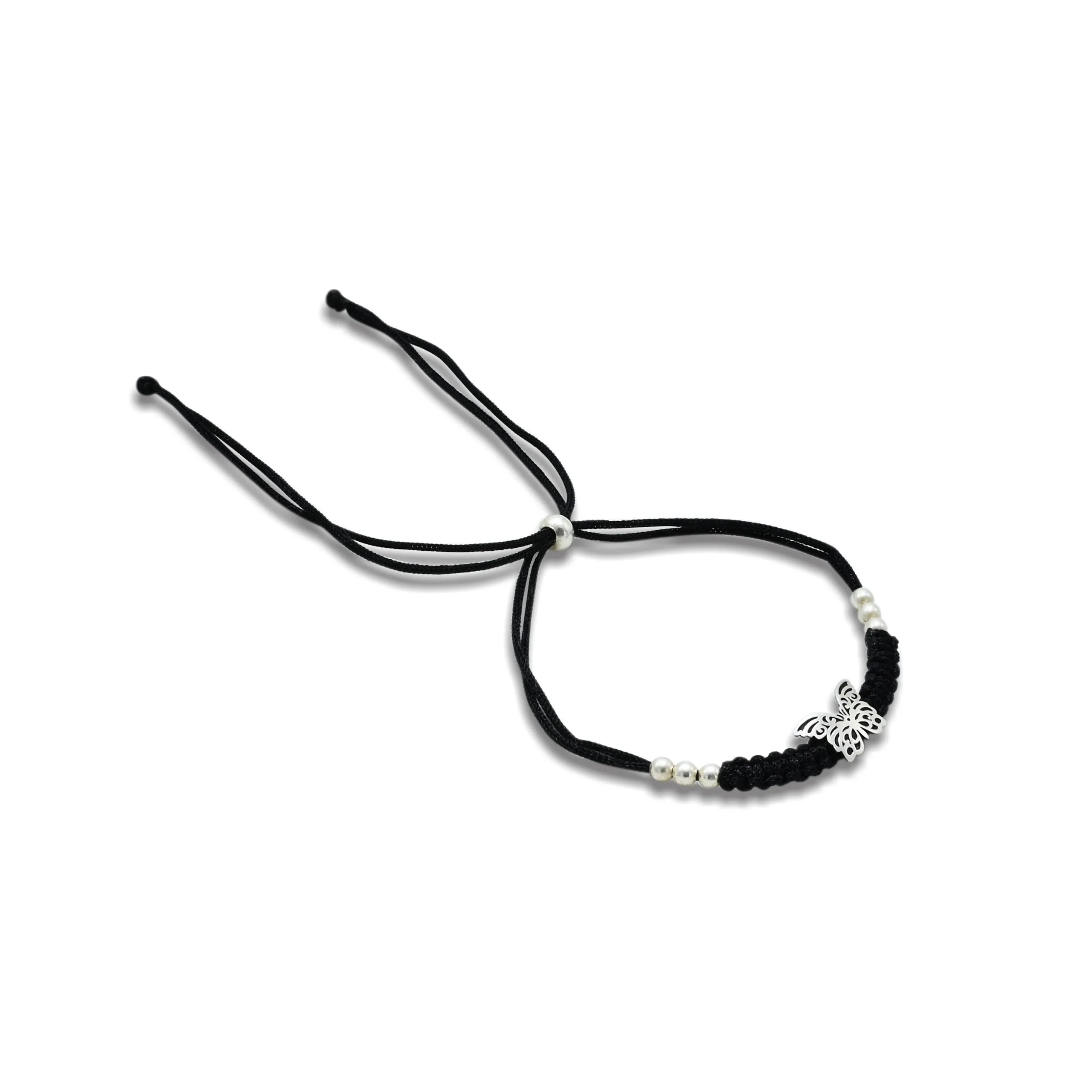 Sterling Silver Butterfly Charm Black Thread Anklets