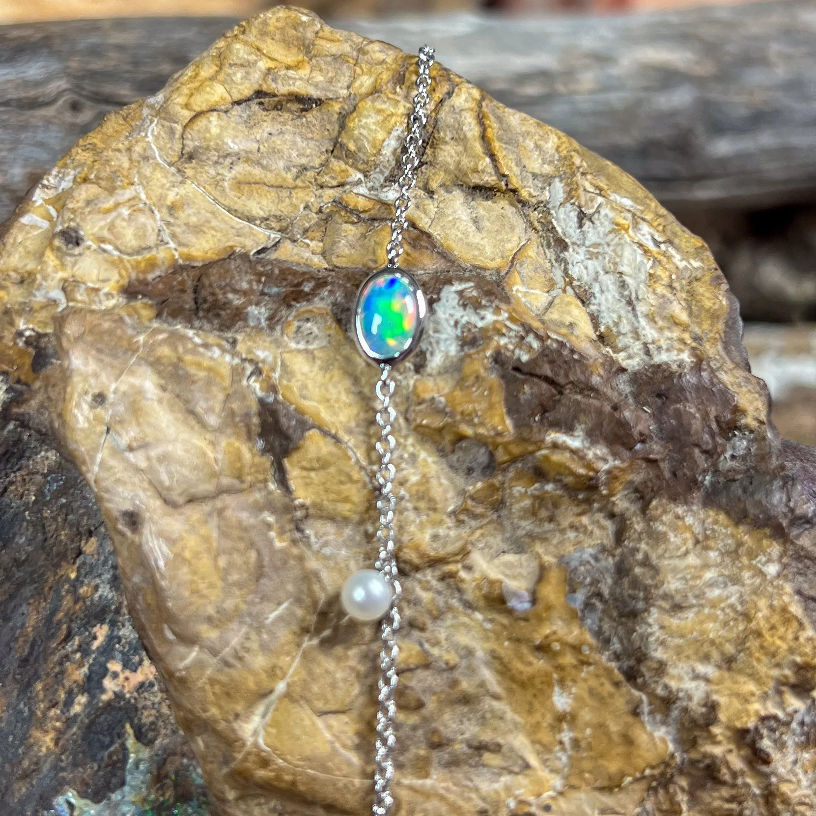 Sterling Silver Crystal Opal and Pearl bracelet
