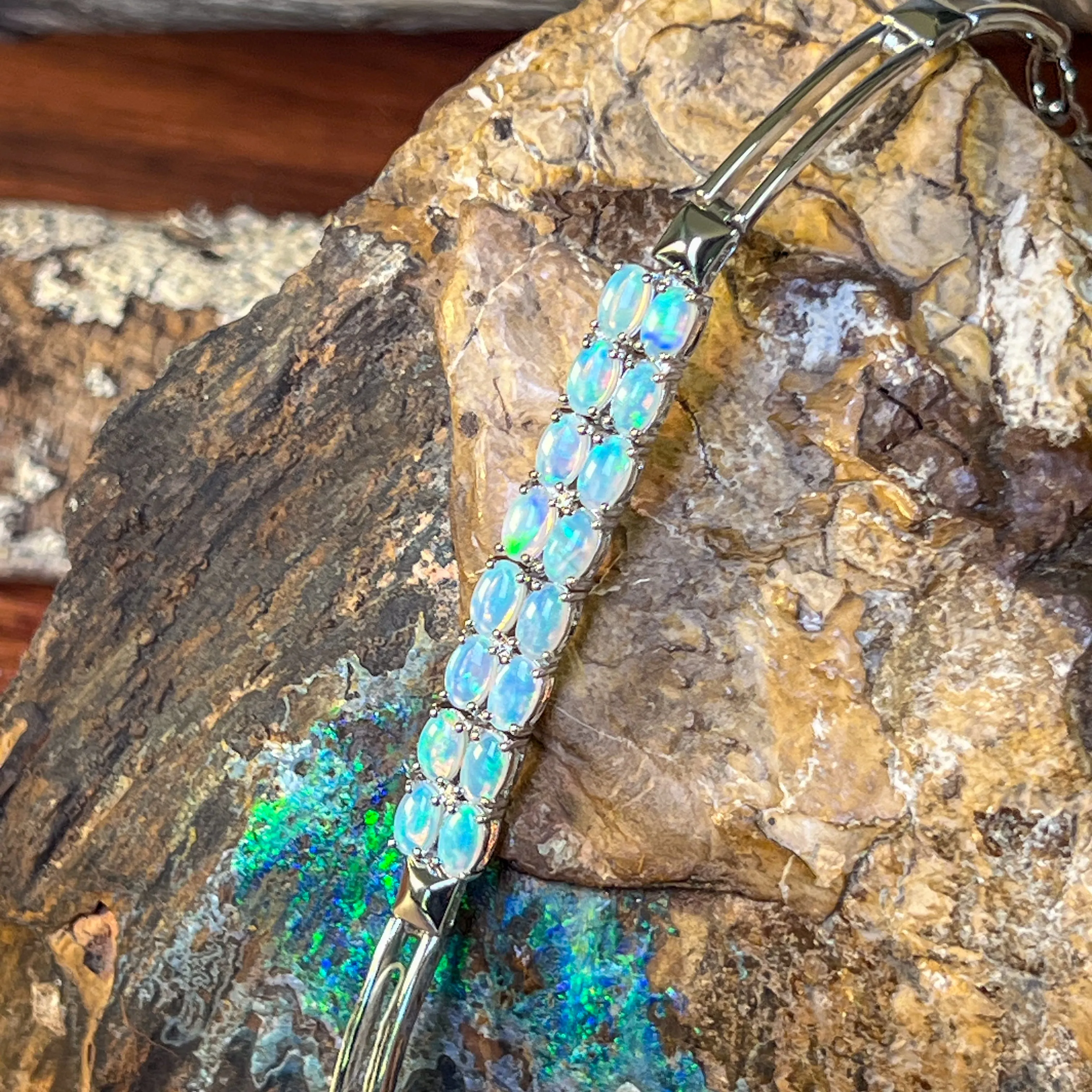 Sterling Silver double row Crystal Opal claw set bracelet