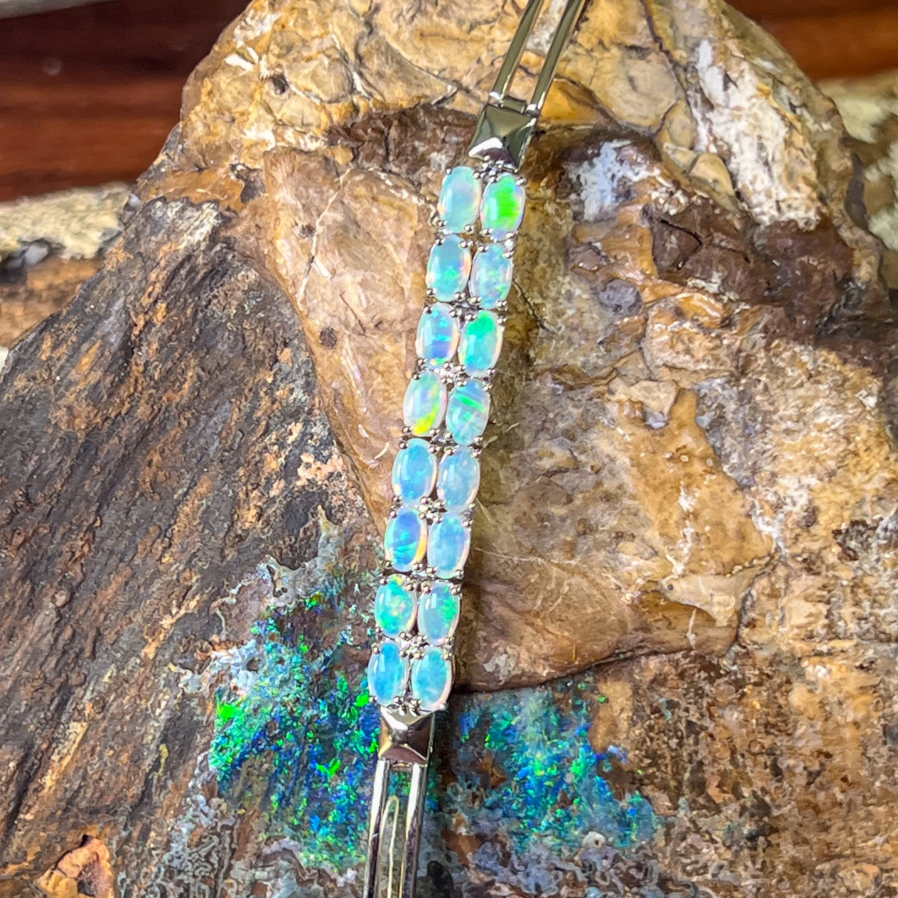 Sterling Silver double row Crystal Opal claw set bracelet
