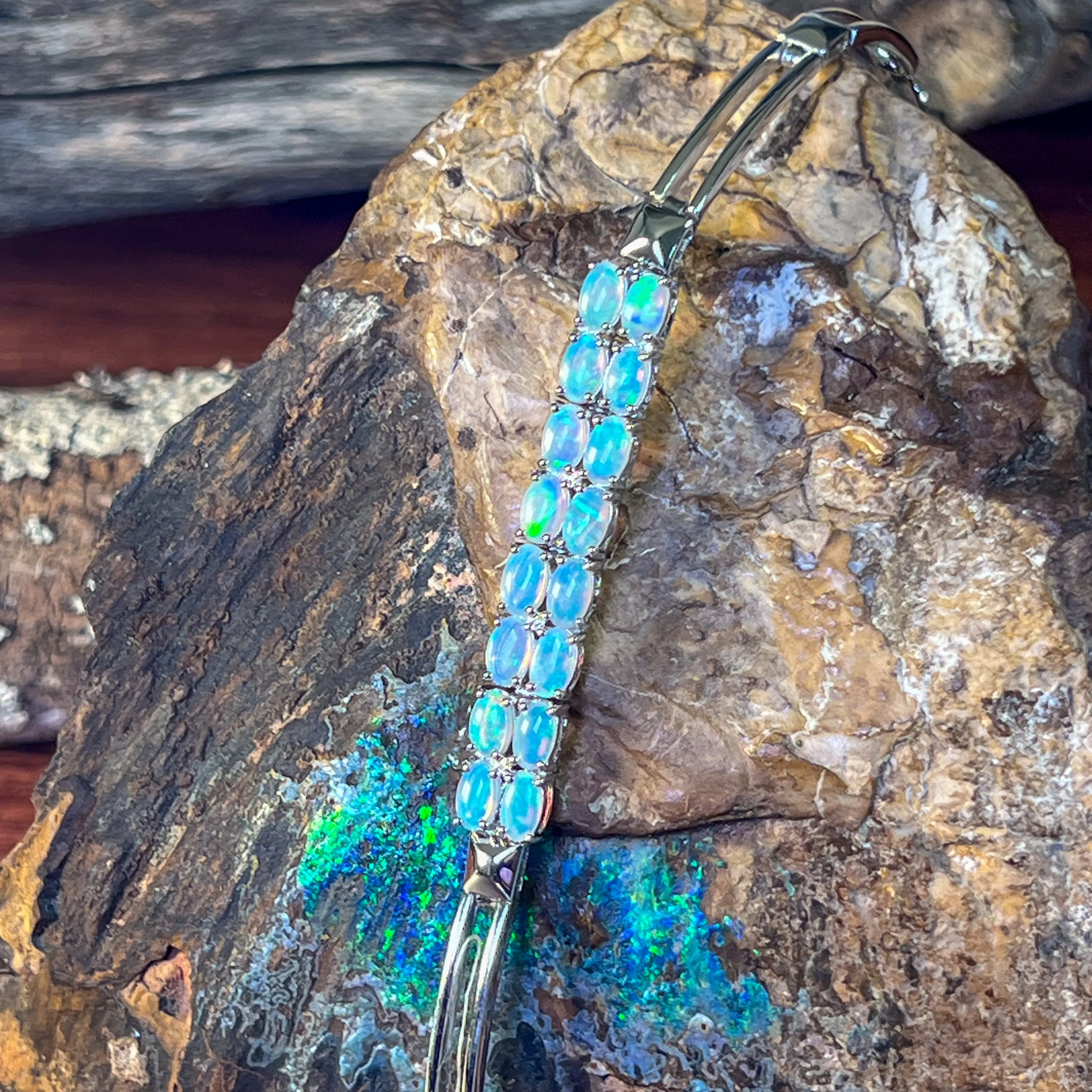 Sterling Silver double row Crystal Opal claw set bracelet