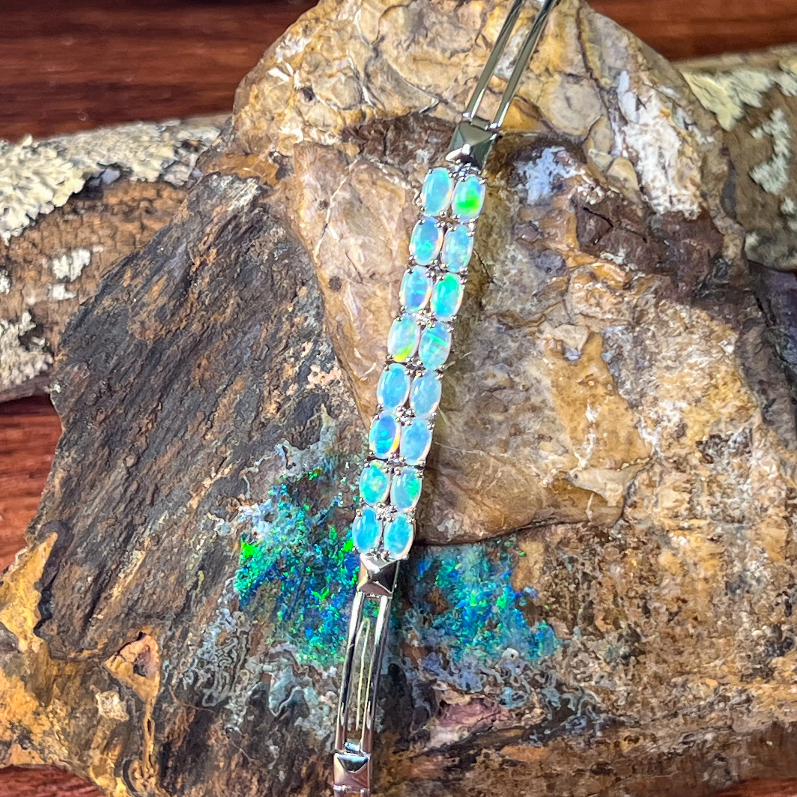 Sterling Silver double row Crystal Opal claw set bracelet