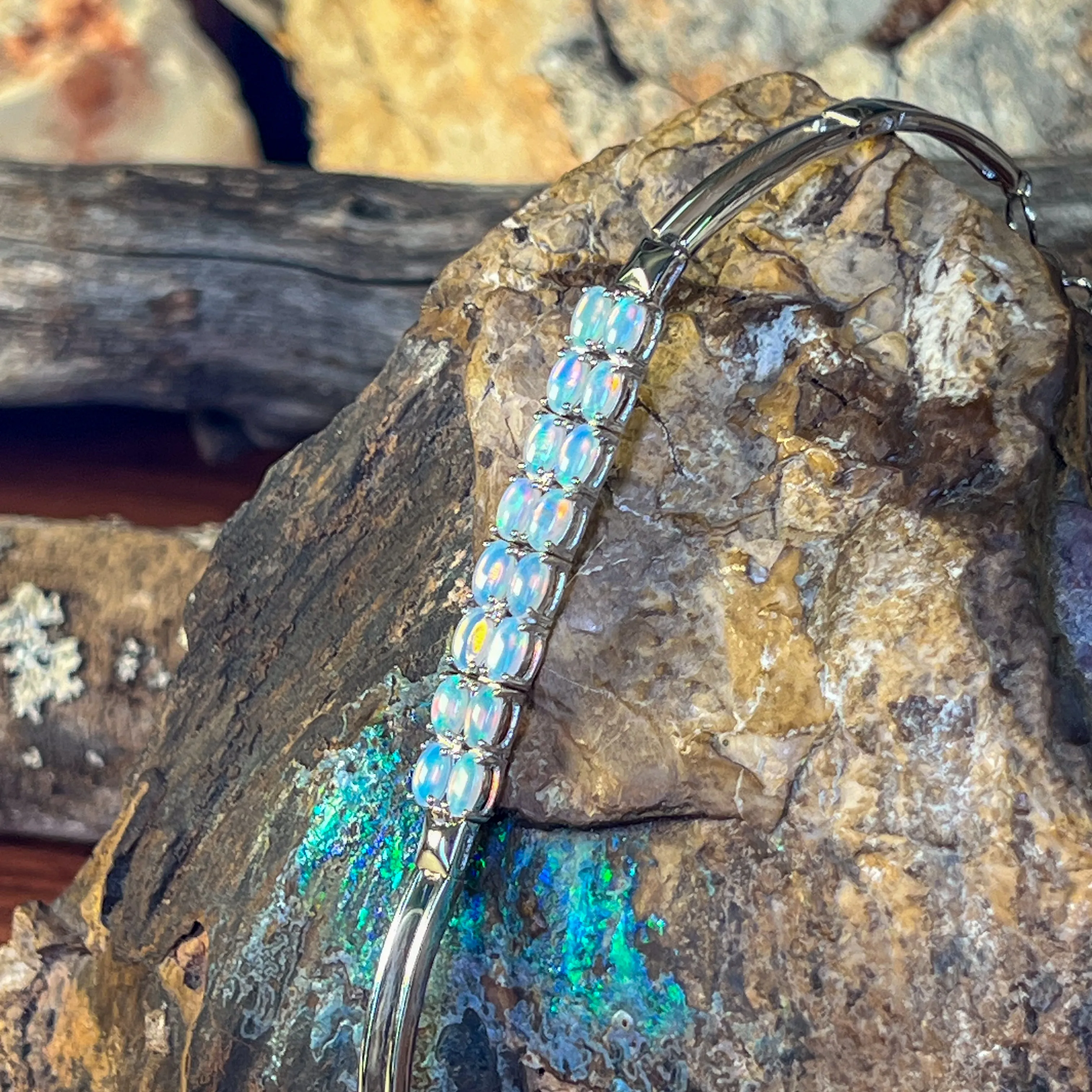 Sterling Silver double row Crystal Opal claw set bracelet