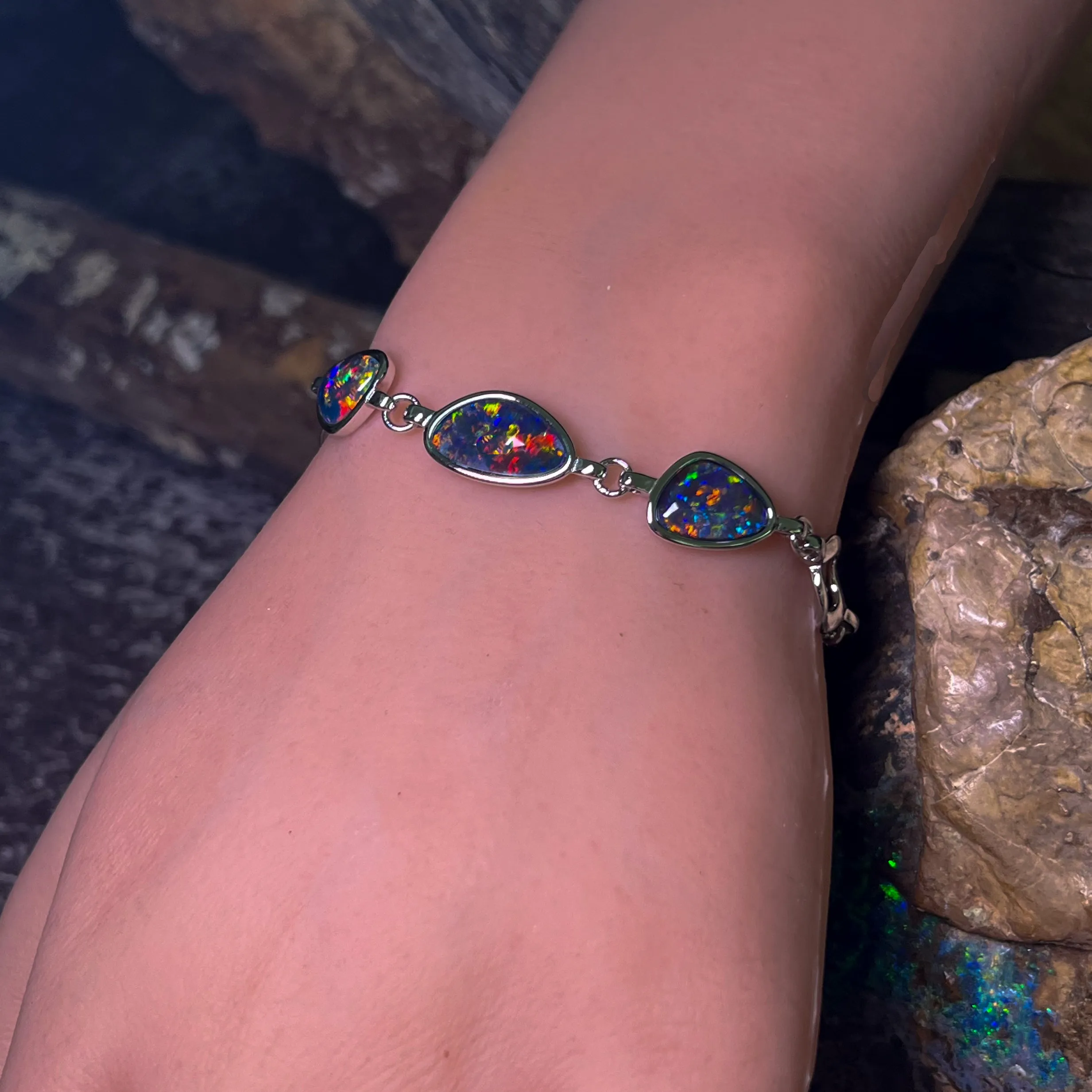 Sterling Silver freeform Opal triplet bracelet
