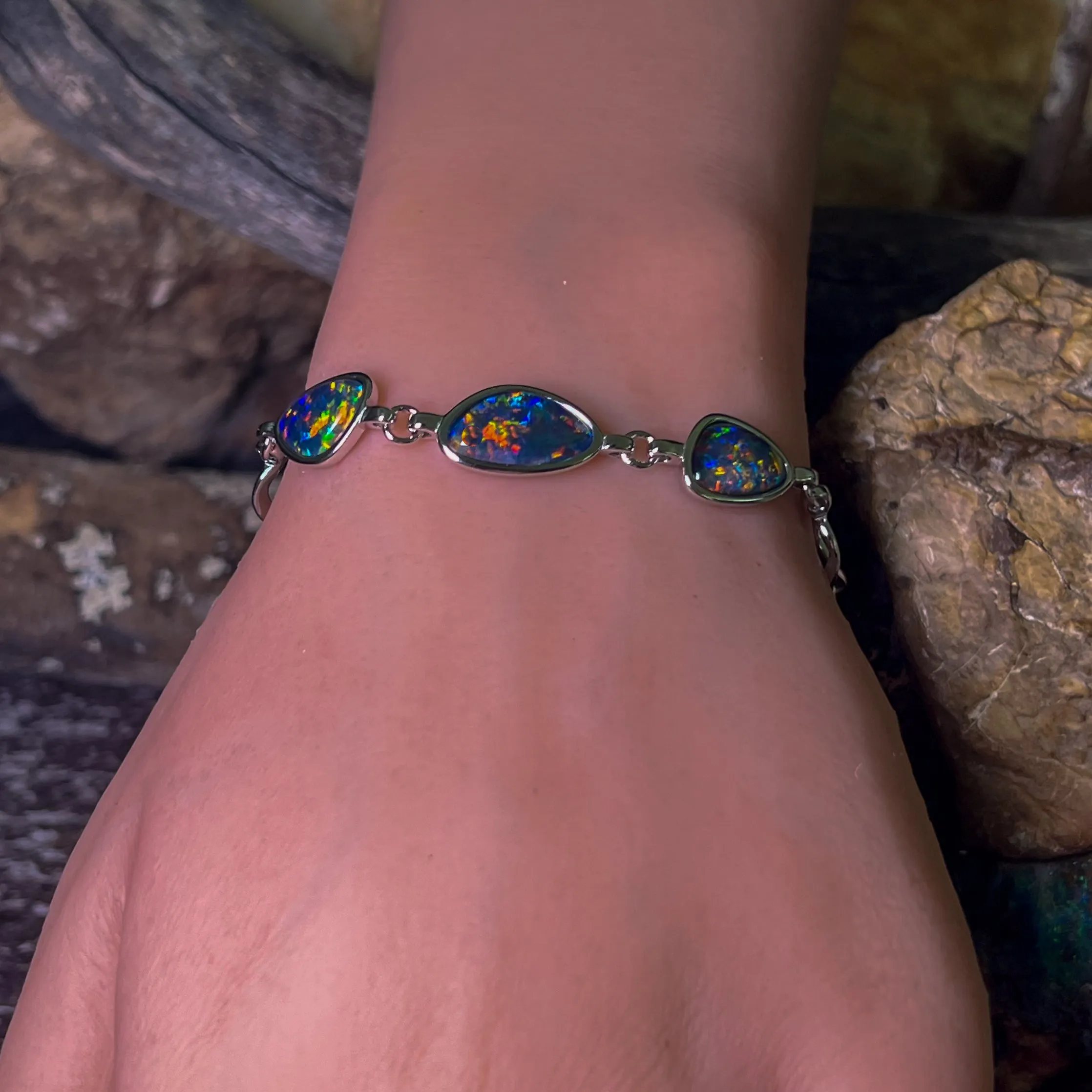 Sterling Silver freeform Opal triplet bracelet
