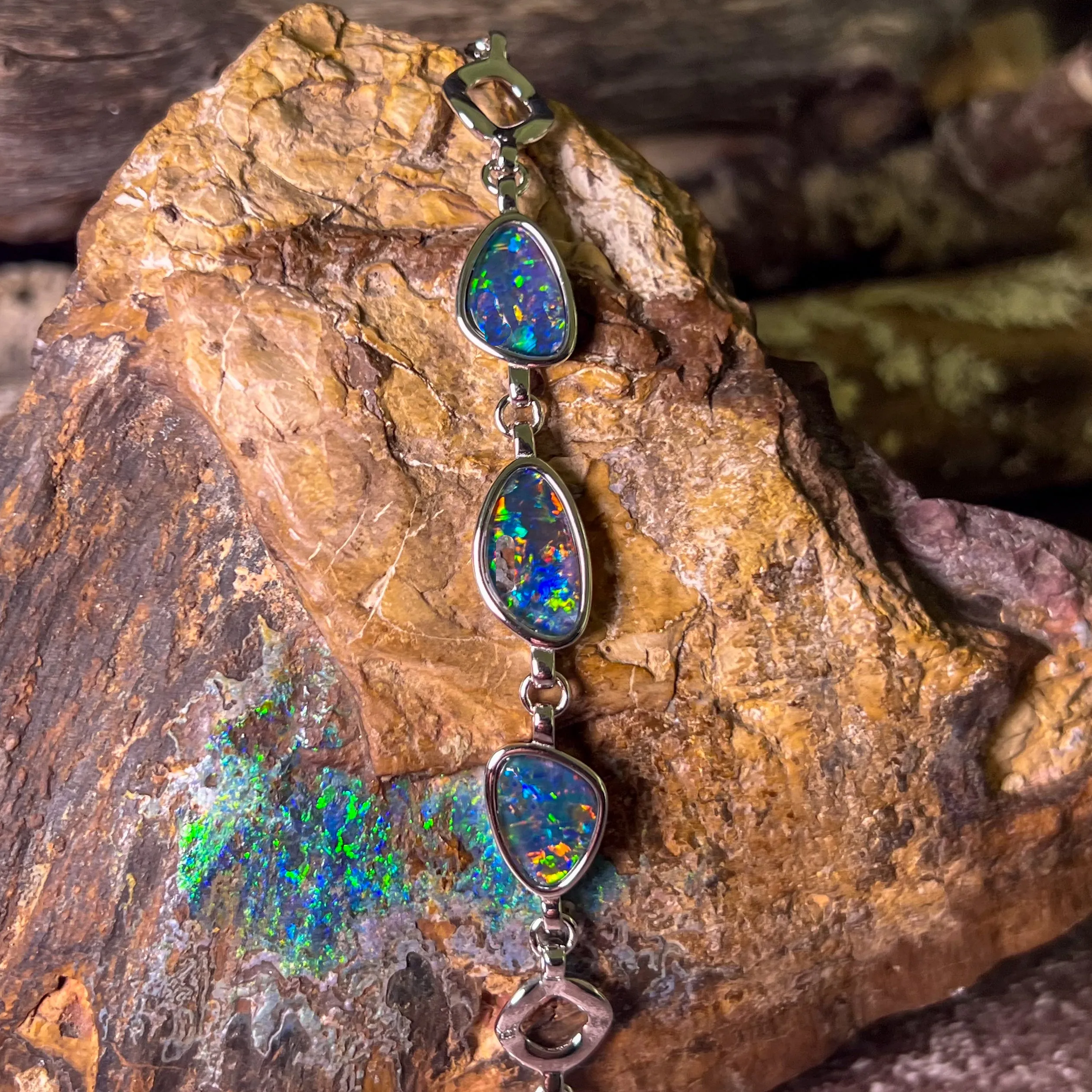 Sterling Silver freeform Opal triplet bracelet