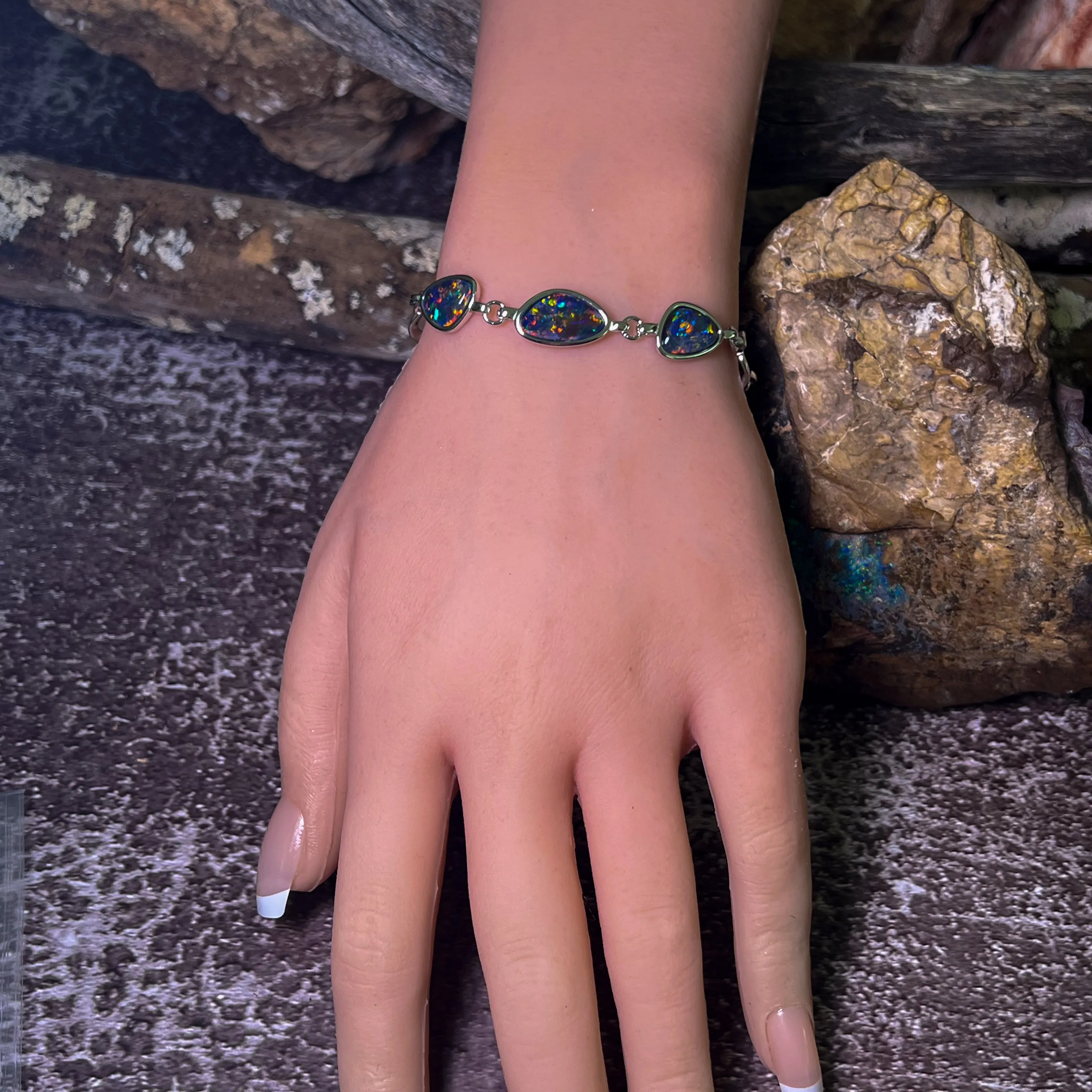 Sterling Silver freeform Opal triplet bracelet