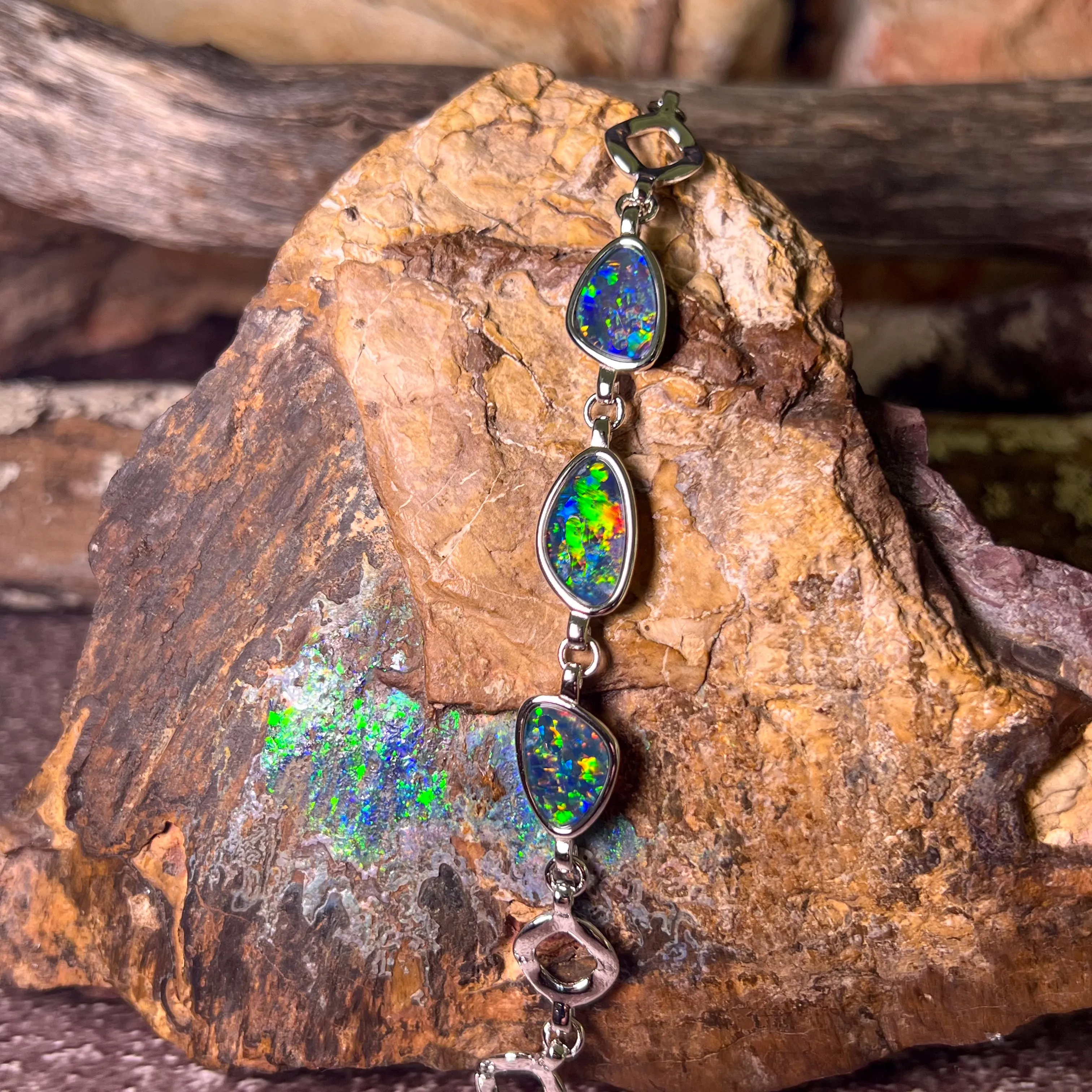 Sterling Silver freeform Opal triplet bracelet