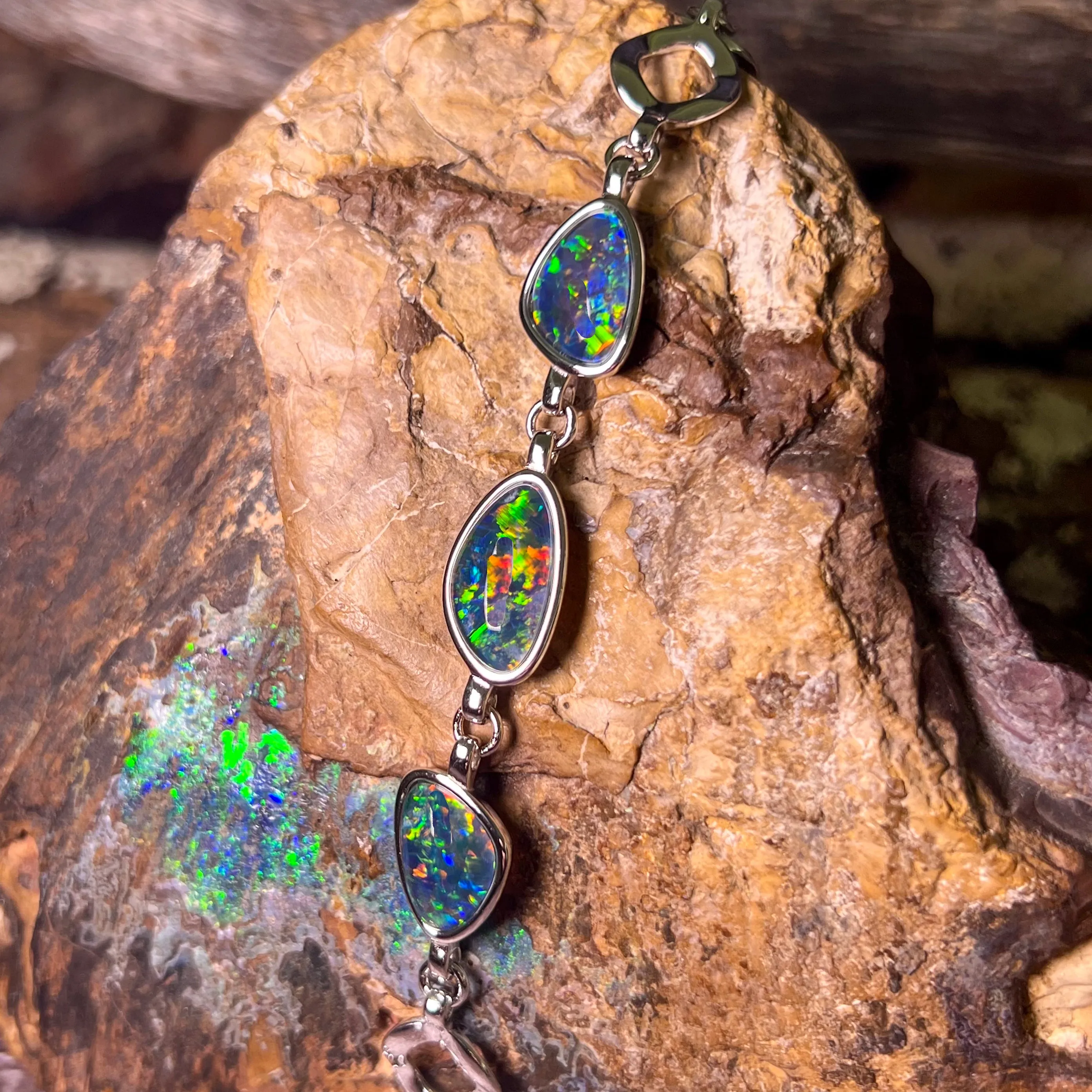 Sterling Silver freeform Opal triplet bracelet