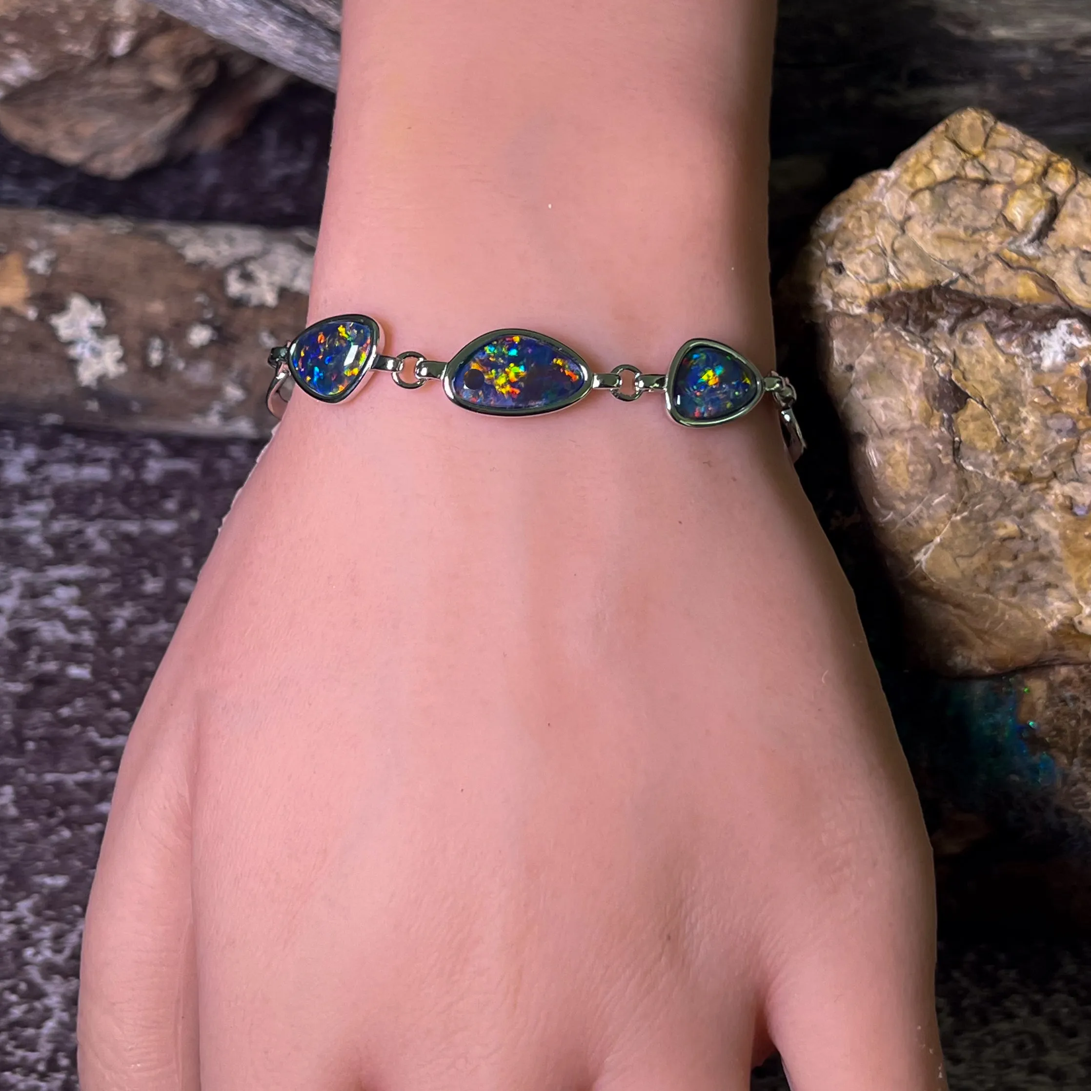 Sterling Silver freeform Opal triplet bracelet