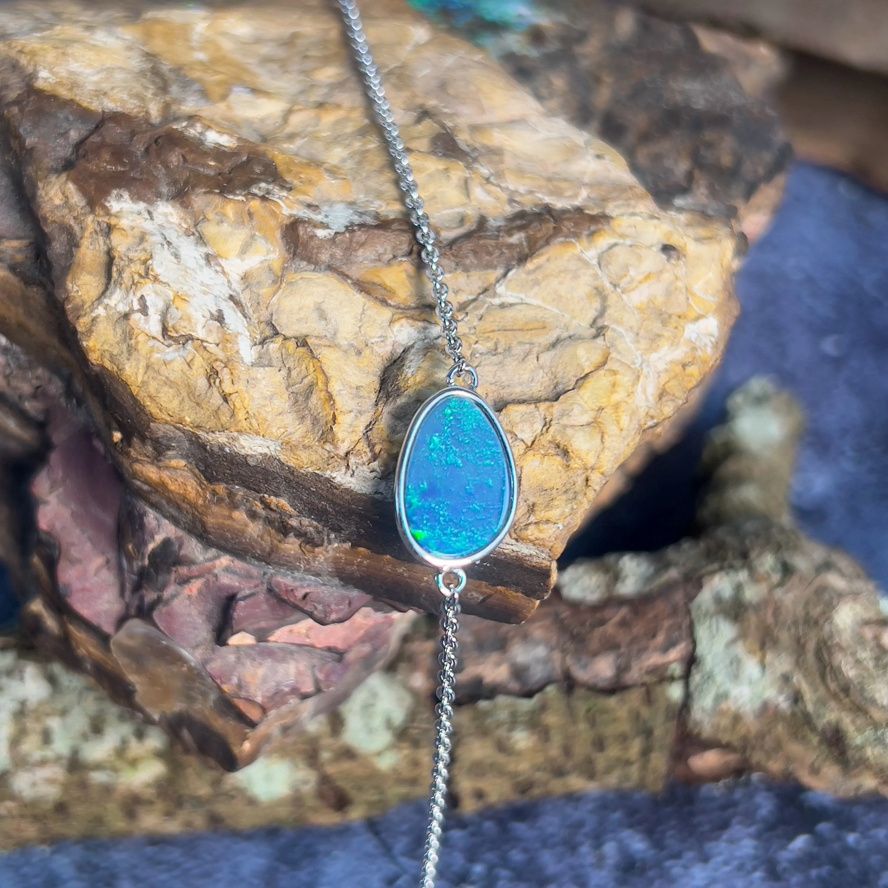 Sterling Silver Opal doublet single stone bracelet