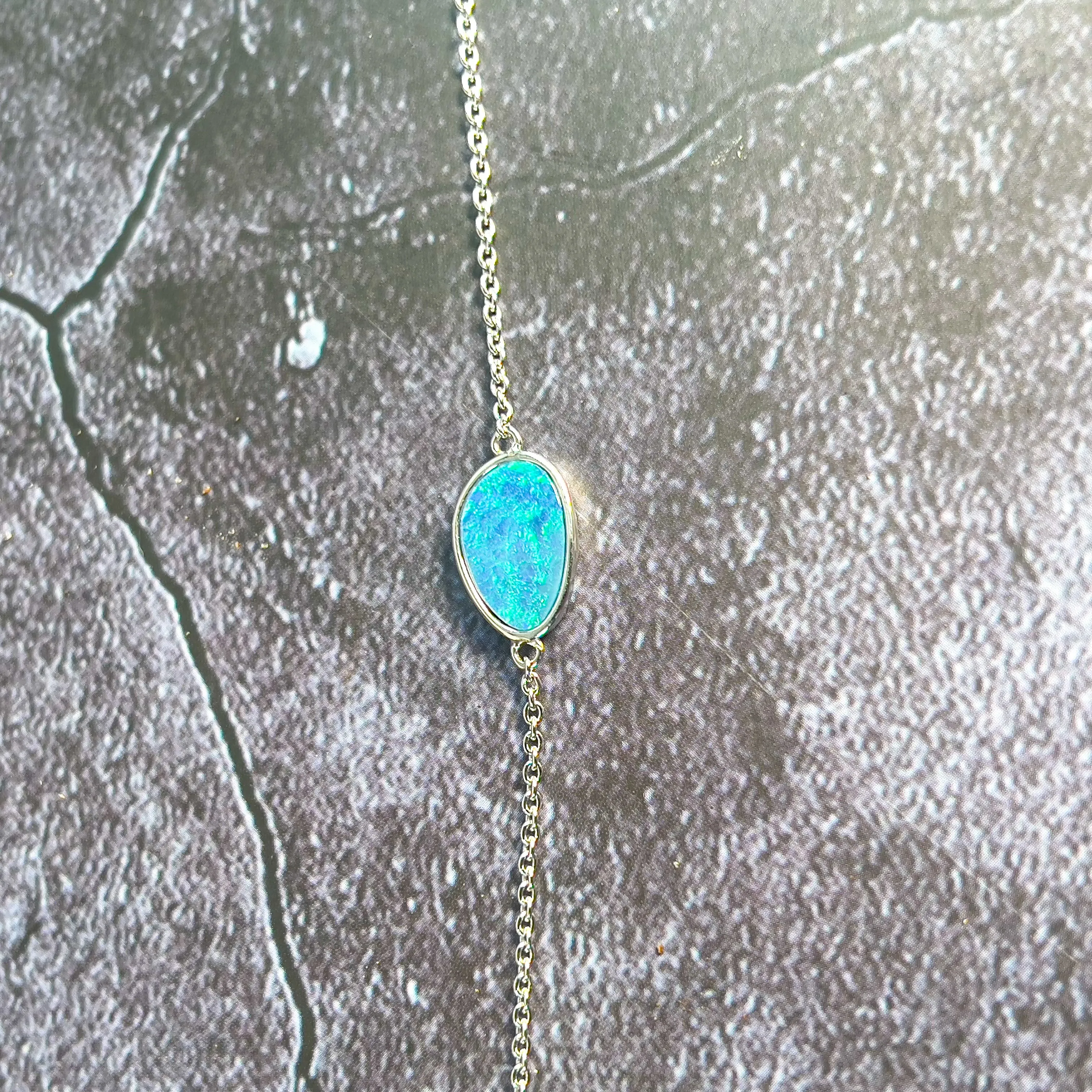 Sterling Silver Opal doublet single stone bracelet